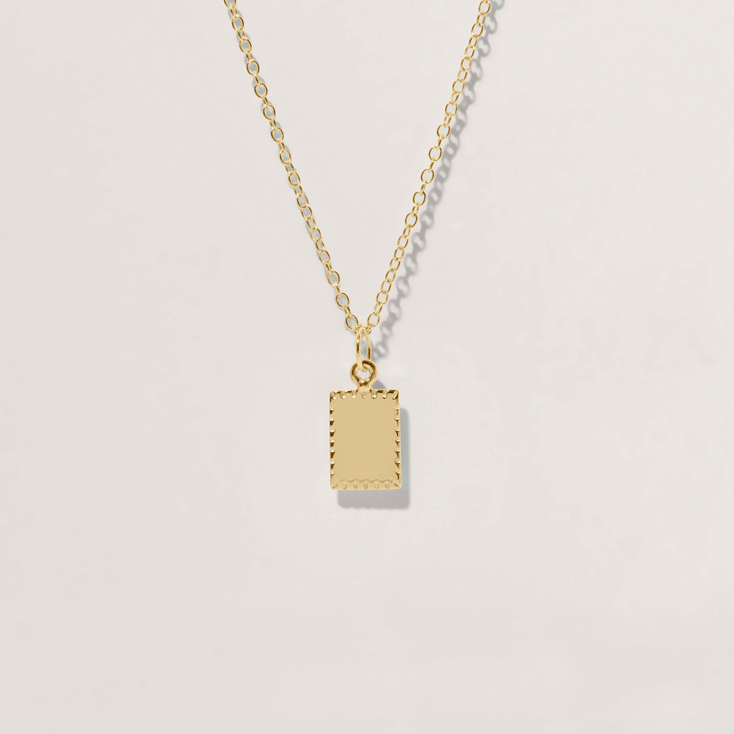 Engravable Biscuit Tag Necklace Square | 14k Gold