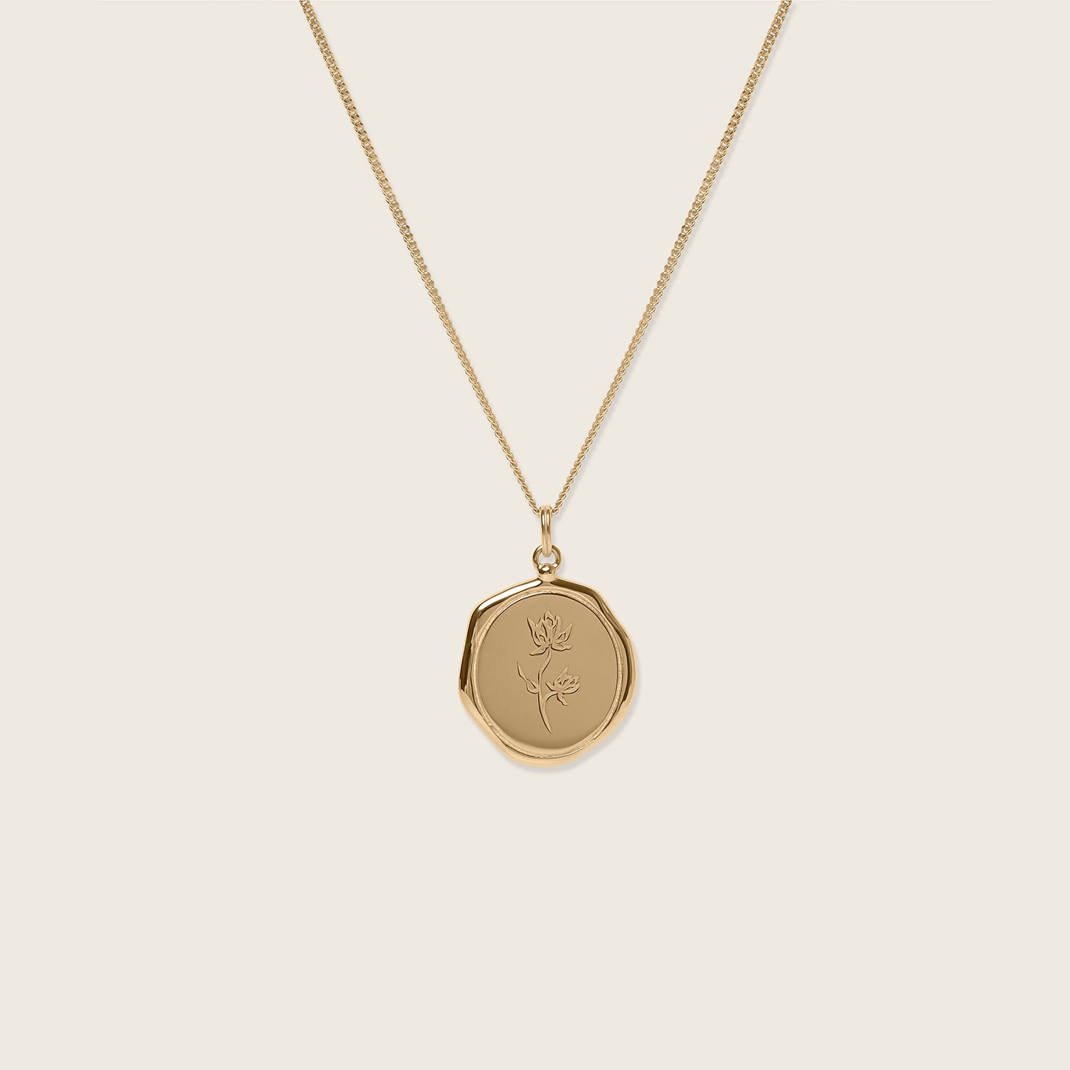 Floral Large Seal Necklace | 14k Gold