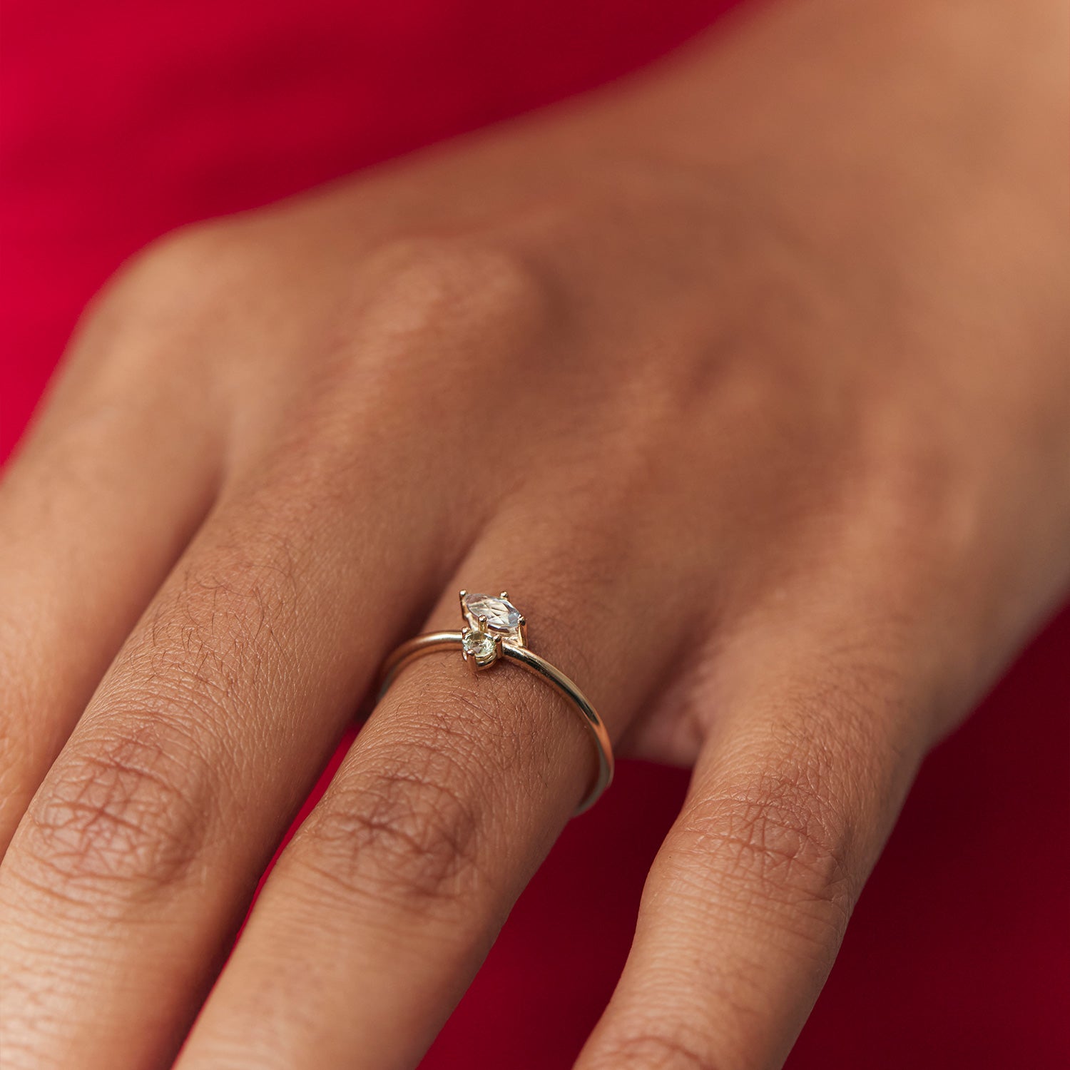 Aquamarine & Green Sapphire Joy Solitaire Ring | 14k Gold
