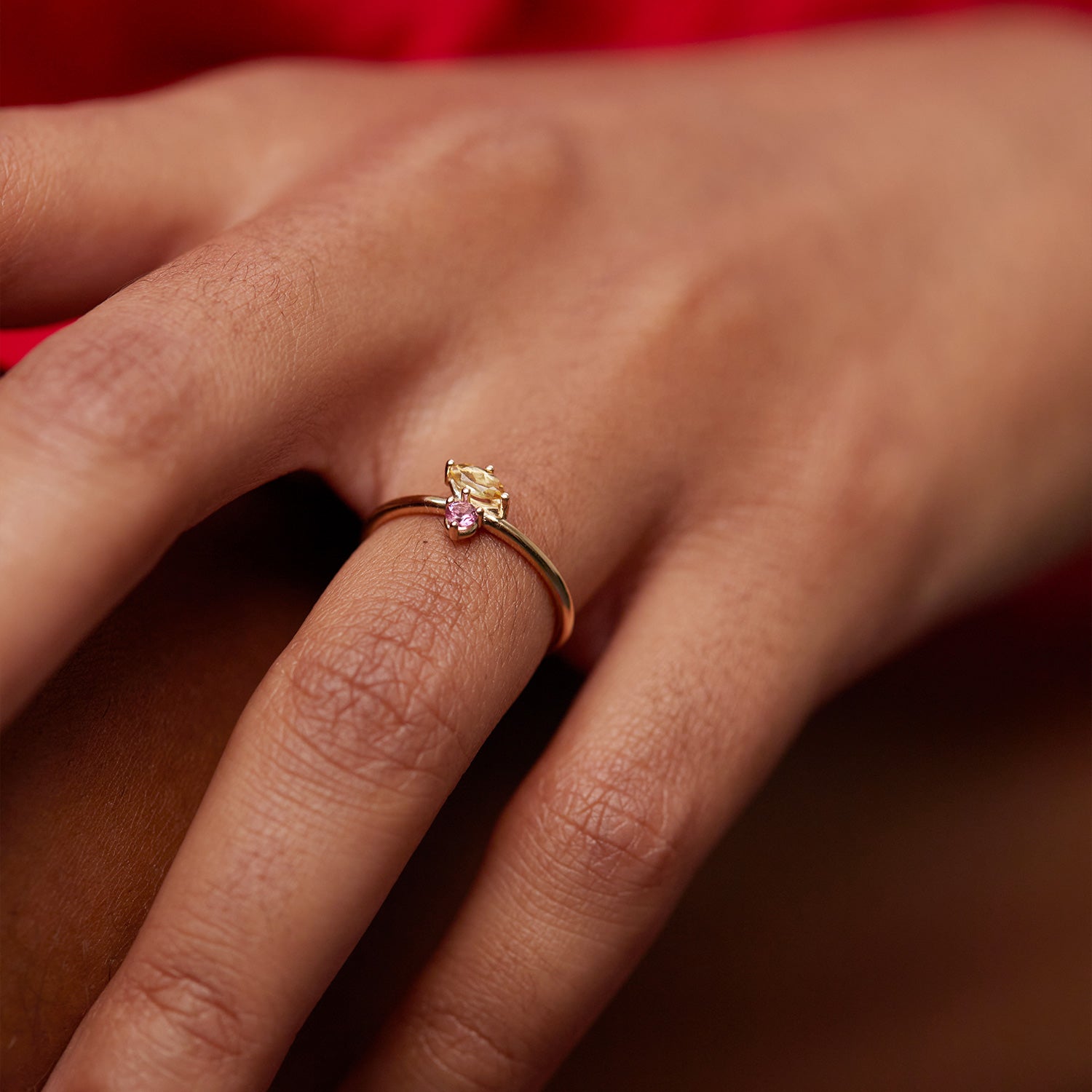 Citrine & Pink Tourmaline Joy Solitaire Ring | 14k Gold
