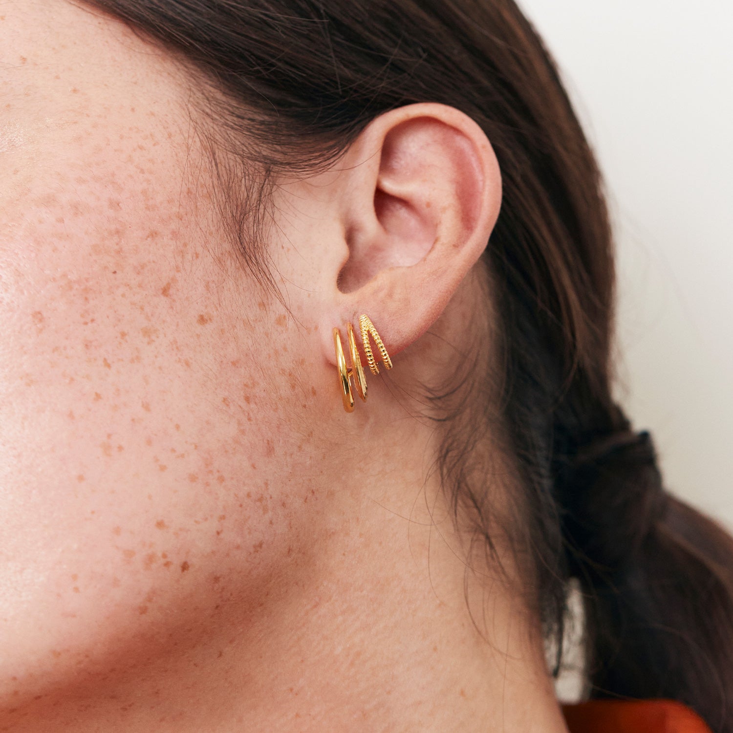 Snake Tail Triple Hoop Earrings | 14k Gold