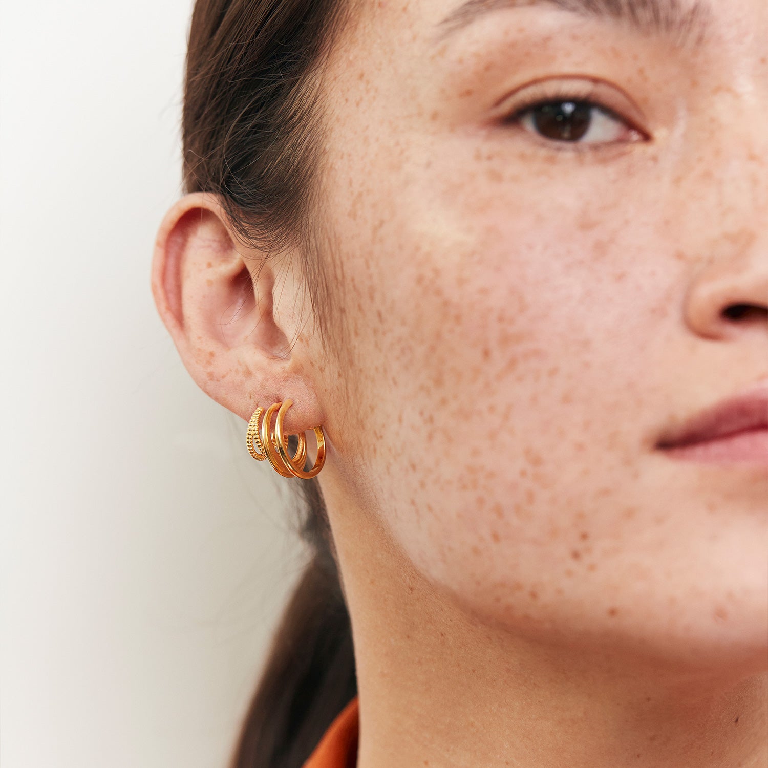 Snake Tail Triple Hoop Earrings | 14k Gold