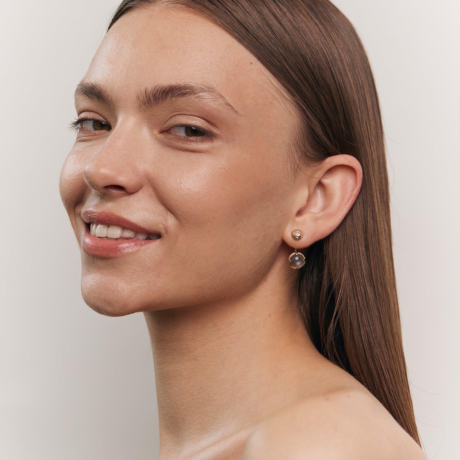 Jacket Moonstone Textured Earrings | 14k Gold