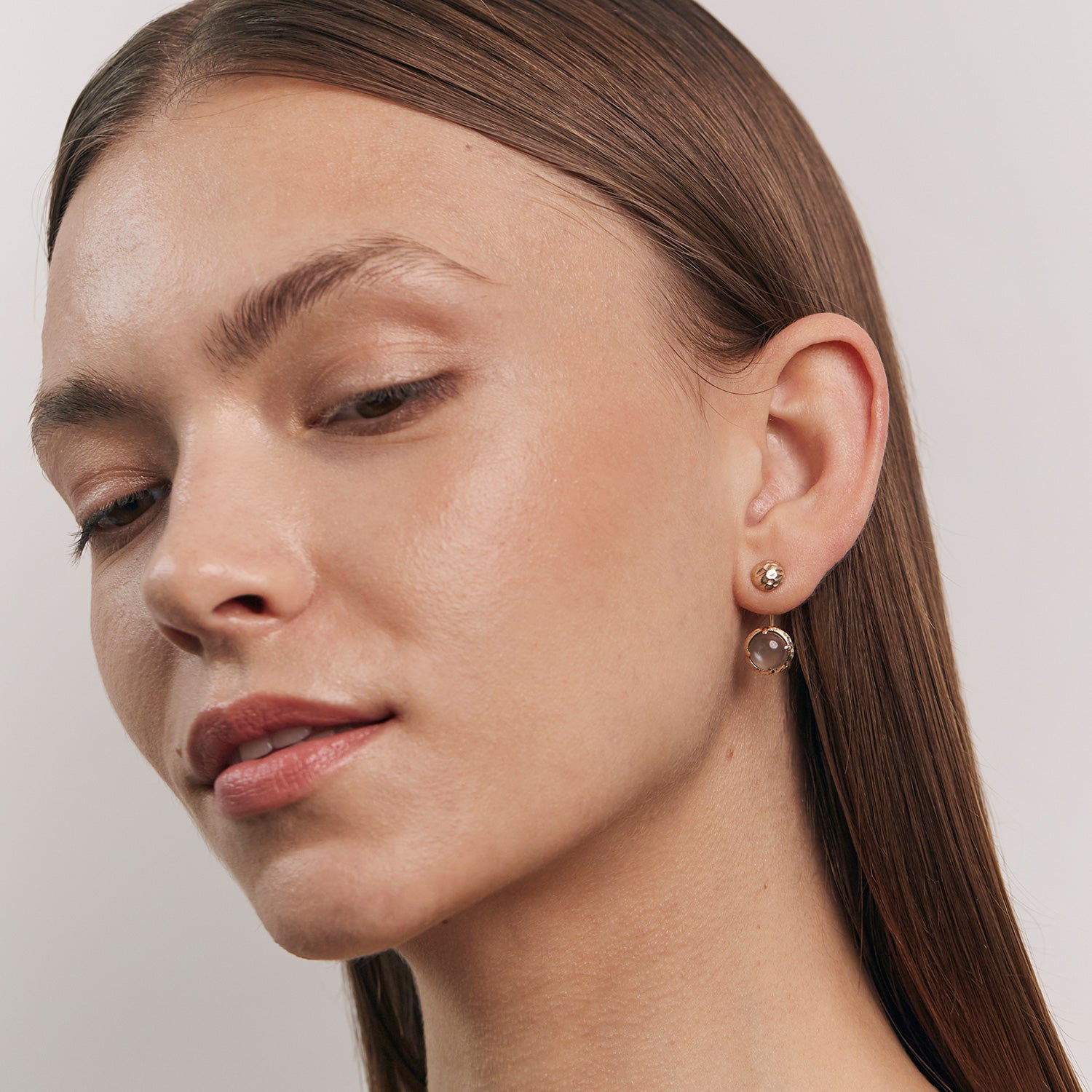 Jacket Moonstone Textured Earrings | 14k Gold