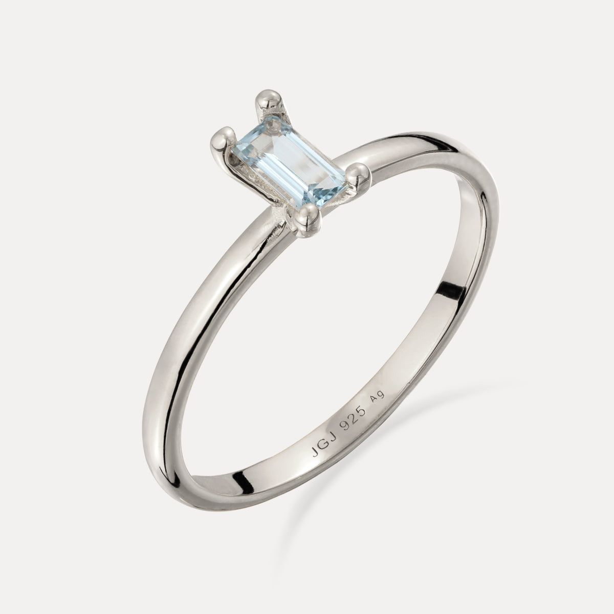 Blue Aquamarine Solitaire Ring - Baguette