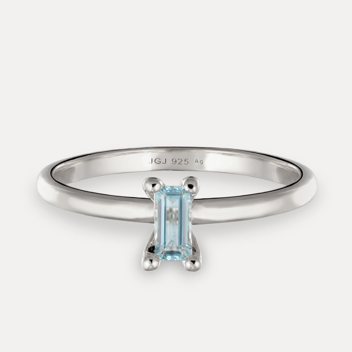 Blue Aquamarine Solitaire Ring - Baguette