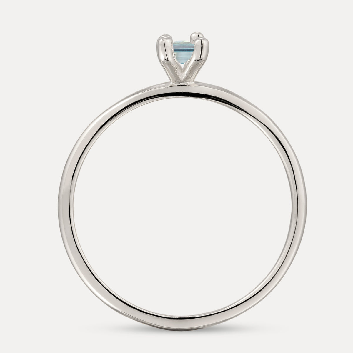 Blue Aquamarine Solitaire Ring - Baguette
