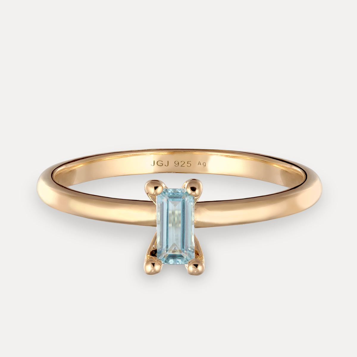 Blue Aquamarine Solitaire Ring - Baguette