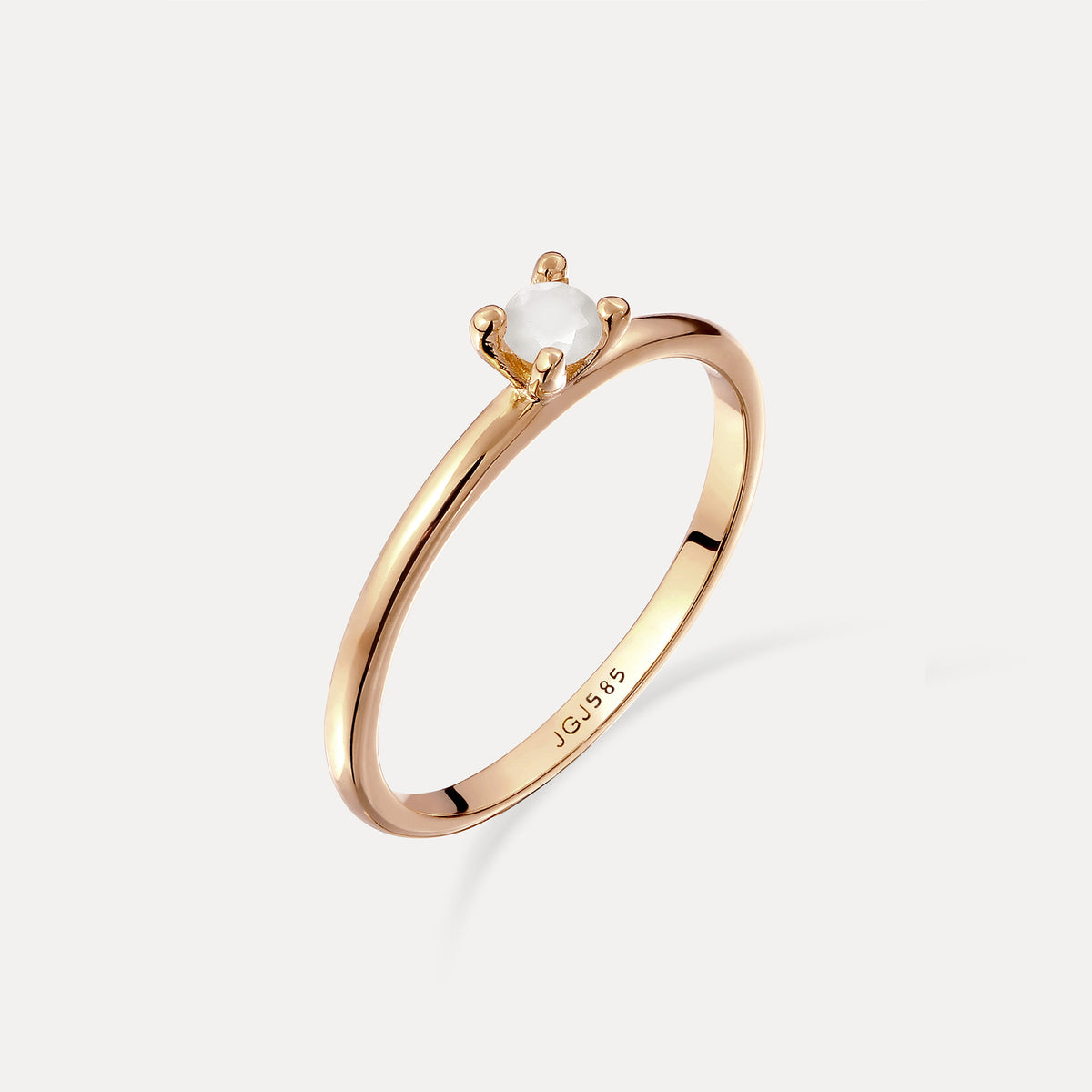 Weißer Mondstein Solitär Ring - Rund | 585 Gold
