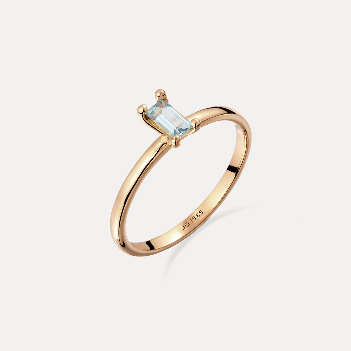 Blauer Aquamarin Solitär Ring - Baguette | 585 Gold