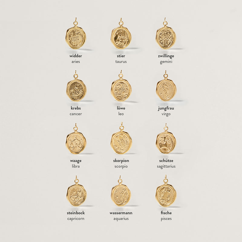 Zodiac Seal Necklace 14k Solid Gold