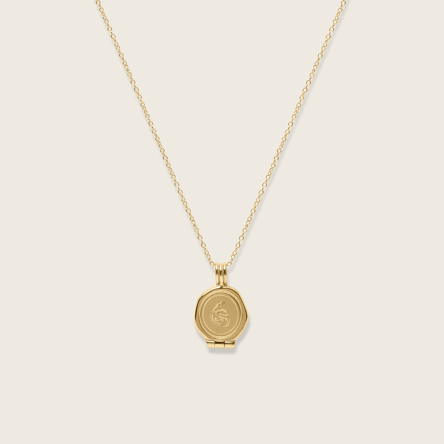Nouveau Flower Seal Locket Necklace 14k Solid Gold