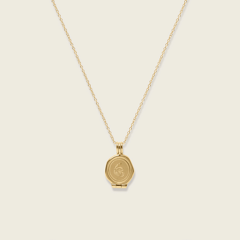 Rose Seal Locket Necklace 14k Solid Gold
