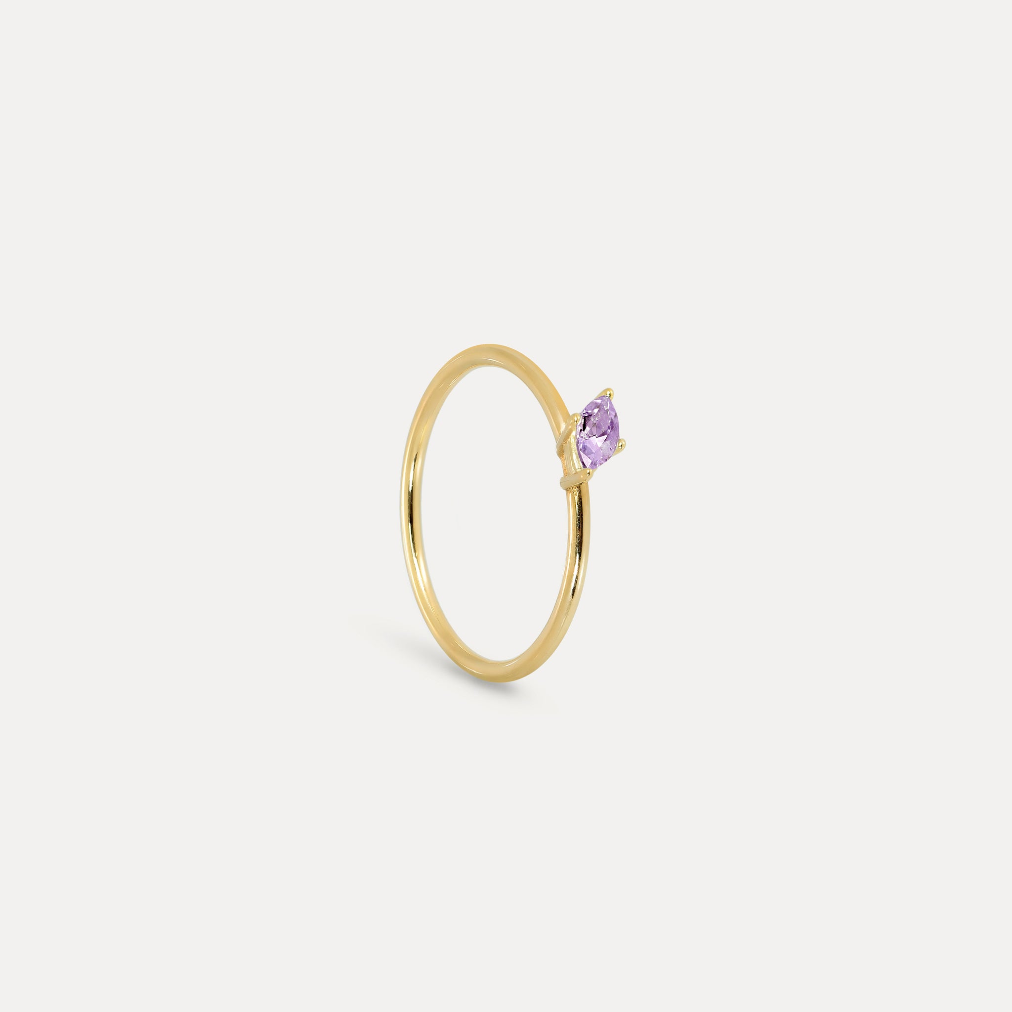 Amethyst Navette Solitaire Ring | 14k Gold