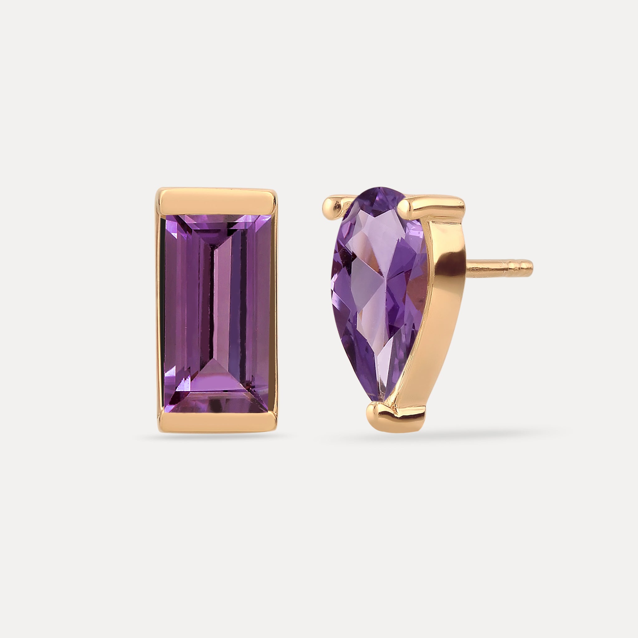 Amethyst Balance Stud Earrings | 14K Gold