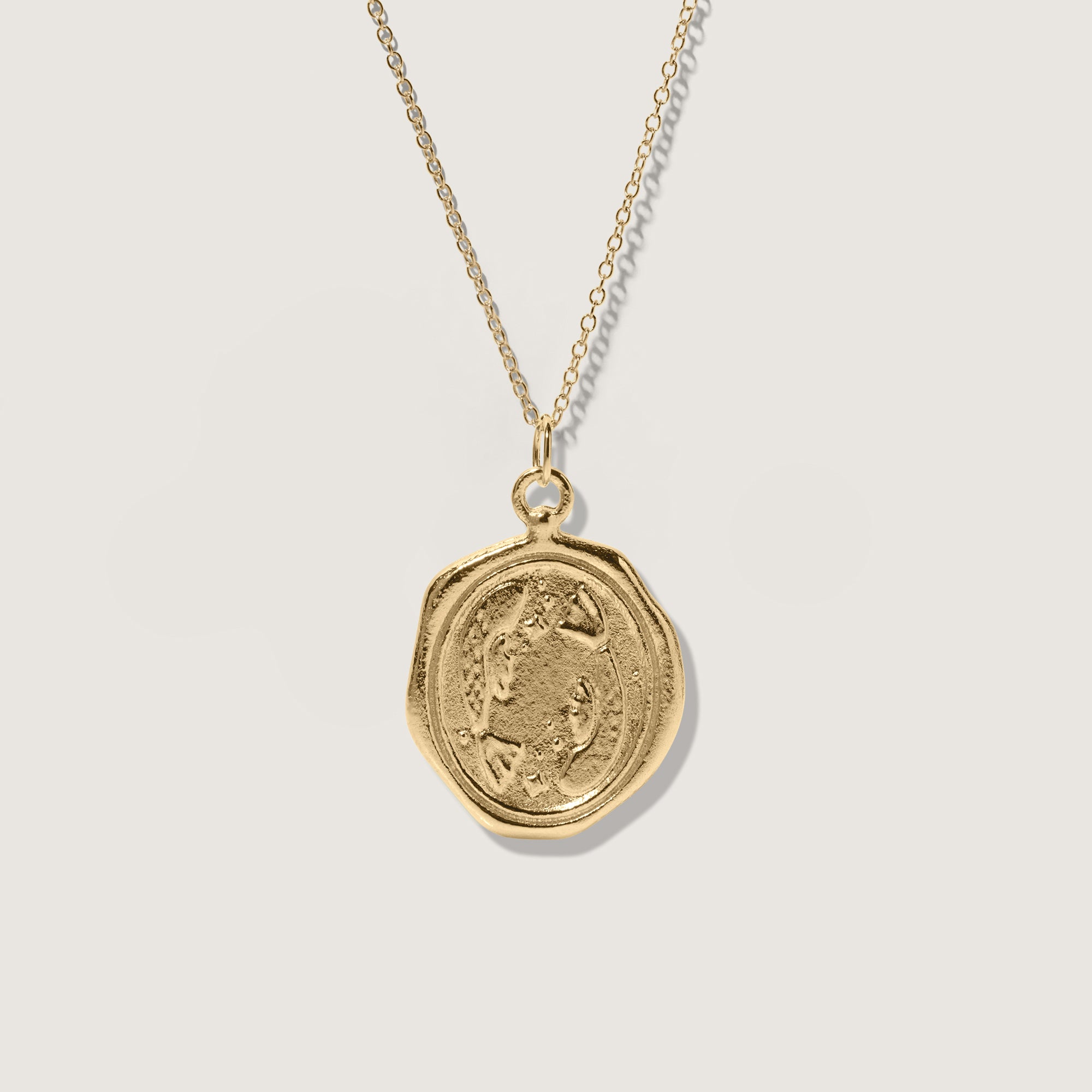 Zodiac Seal Necklace 14k Solid Gold