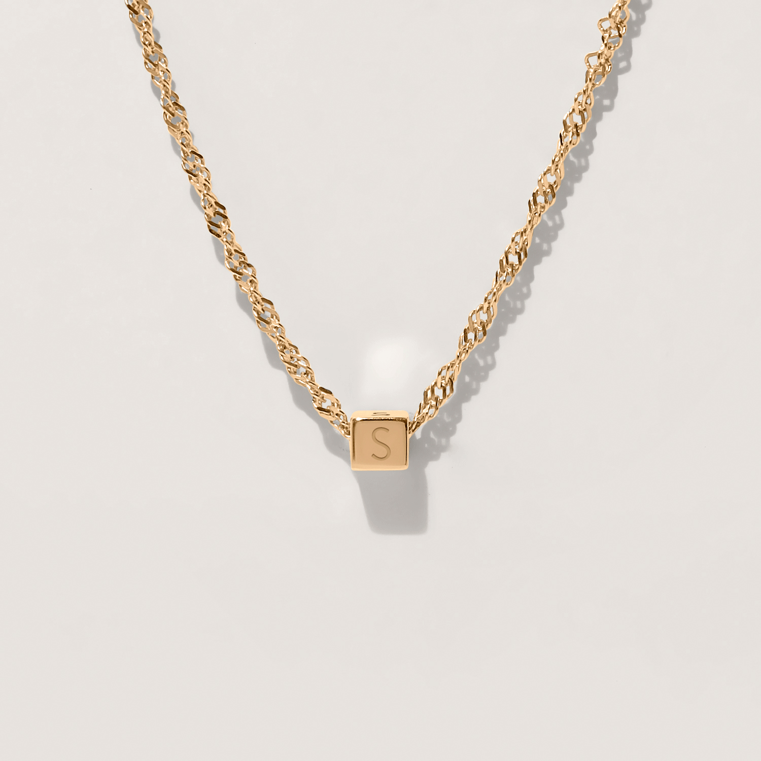Cube with Singapore Chain 14k Solid Gold