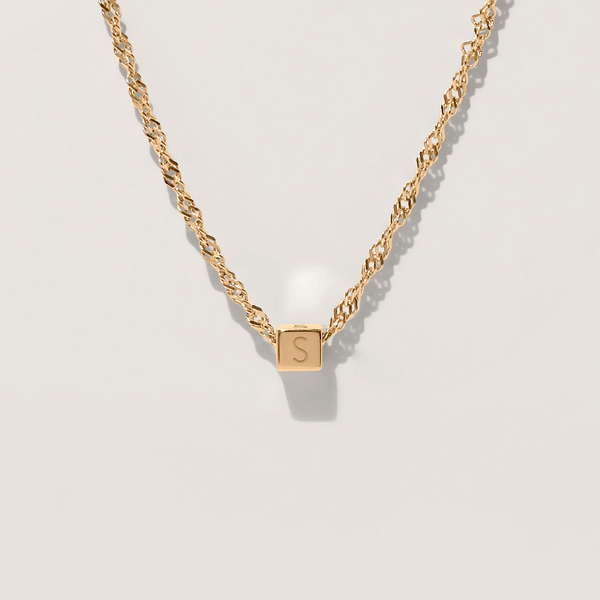 Cube with Singapore Chain 14k Solid Gold