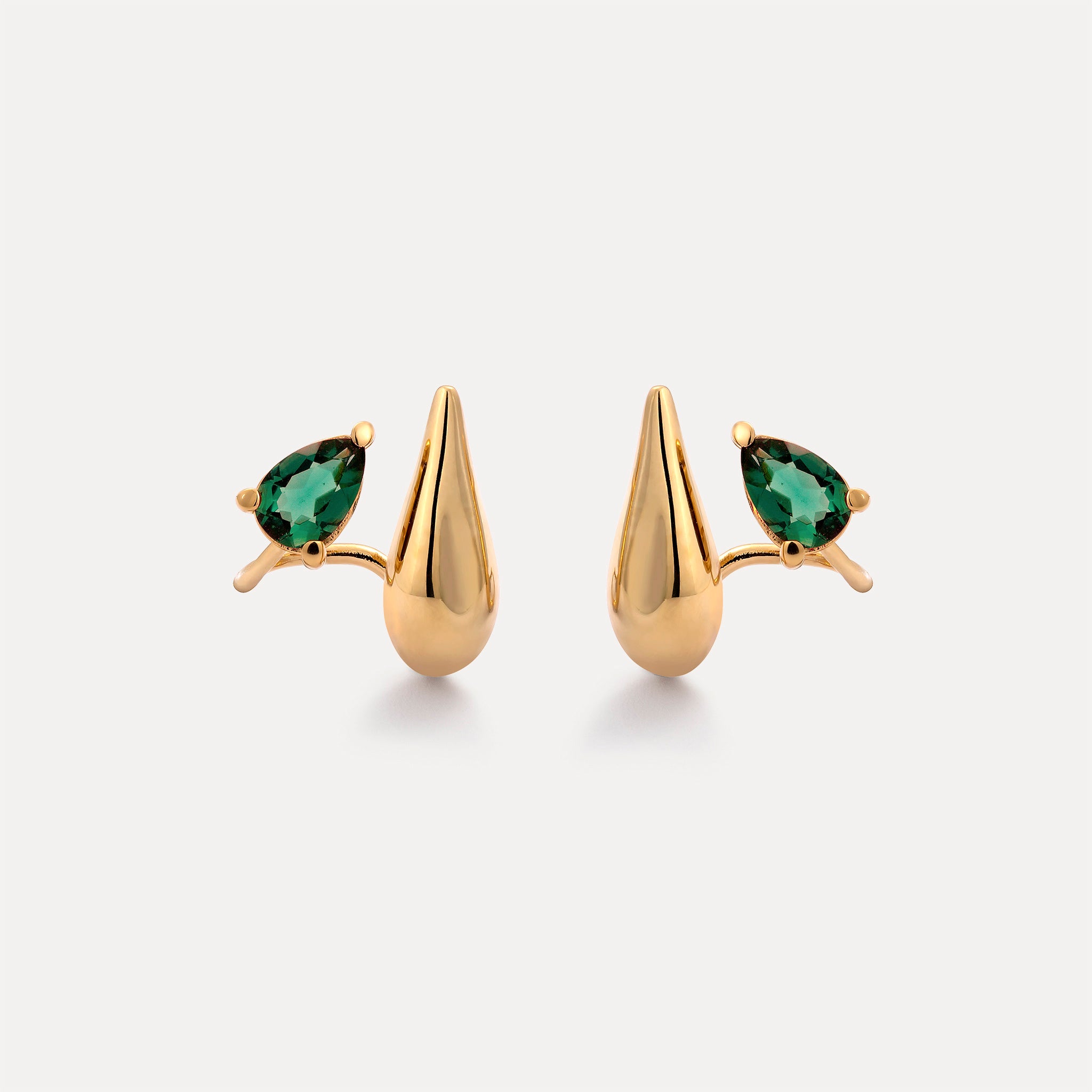 Green Quartz Drop Double Earrings | 14k Gold