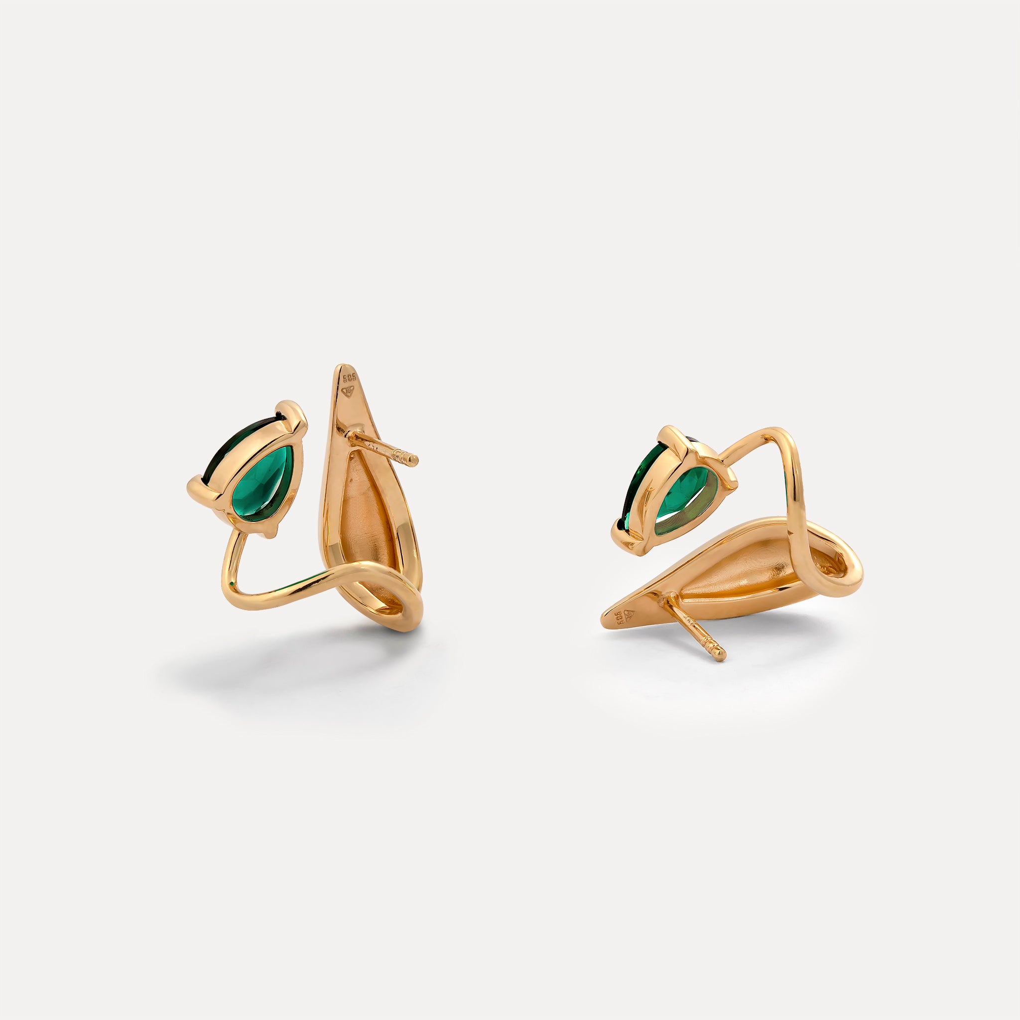 Green Quartz Drop Double Earrings | 14k Gold