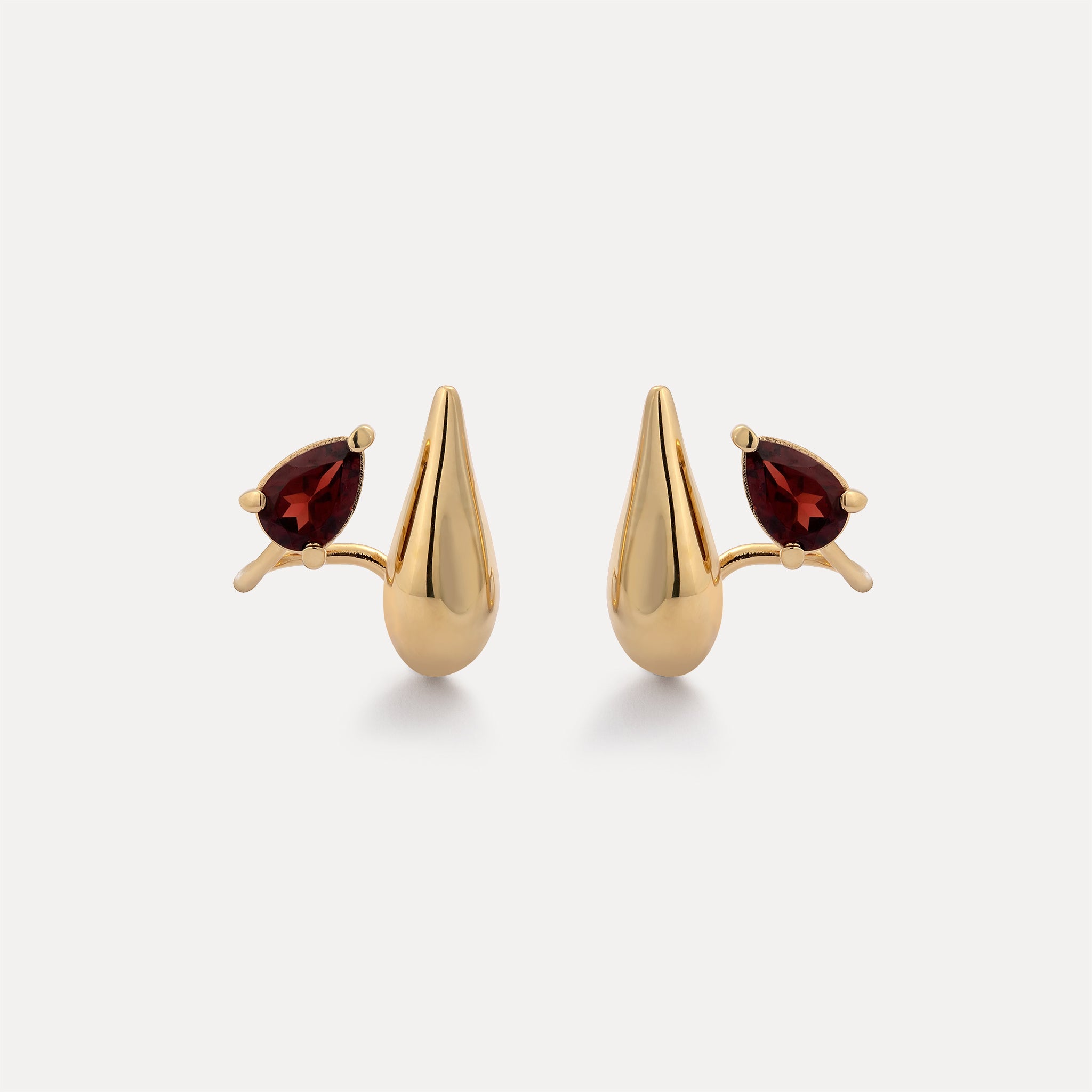 Red Garnet Drop Double Earrings | 14k Gold