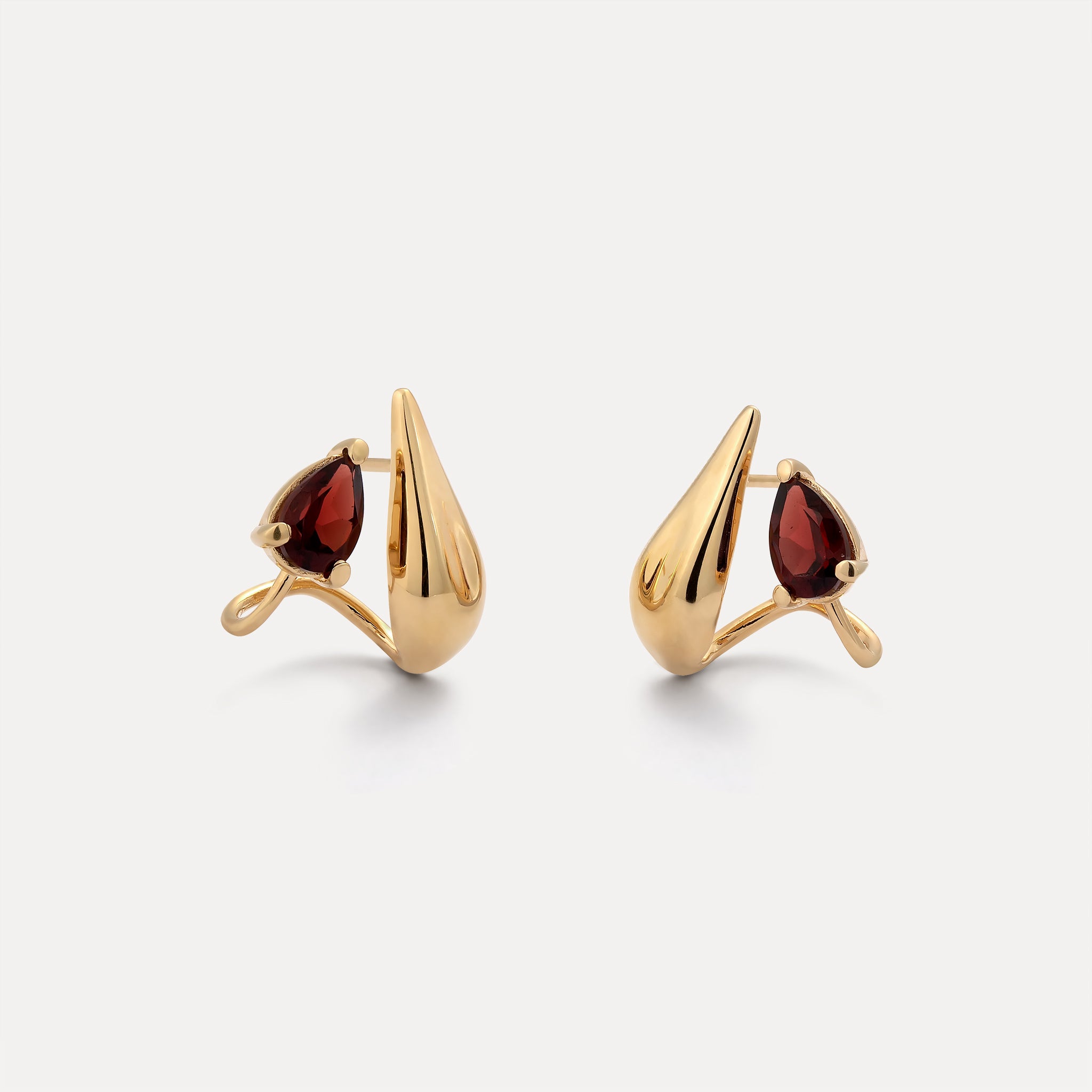 Red Garnet Drop Double Earrings | 14k Gold