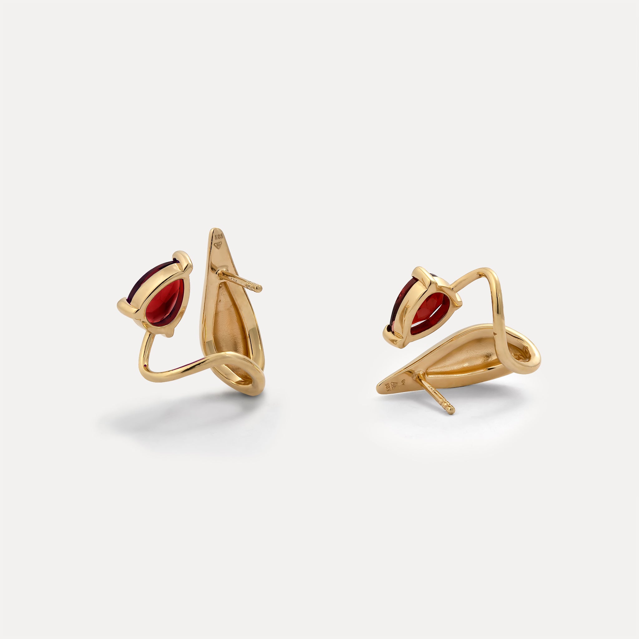 Red Garnet Drop Double Earrings | 14k Gold