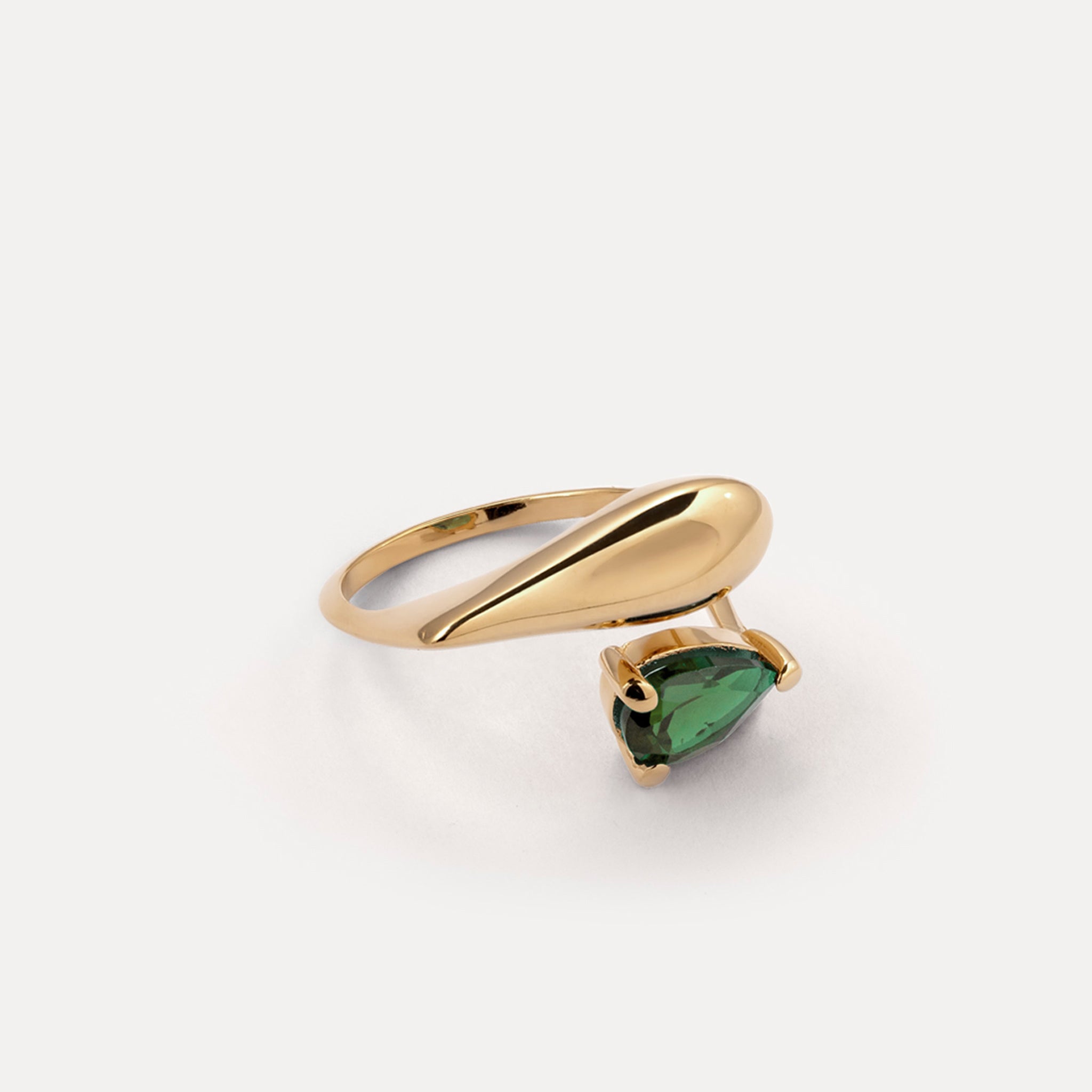 Green Quartz Drop Double Ring | 14k Gold