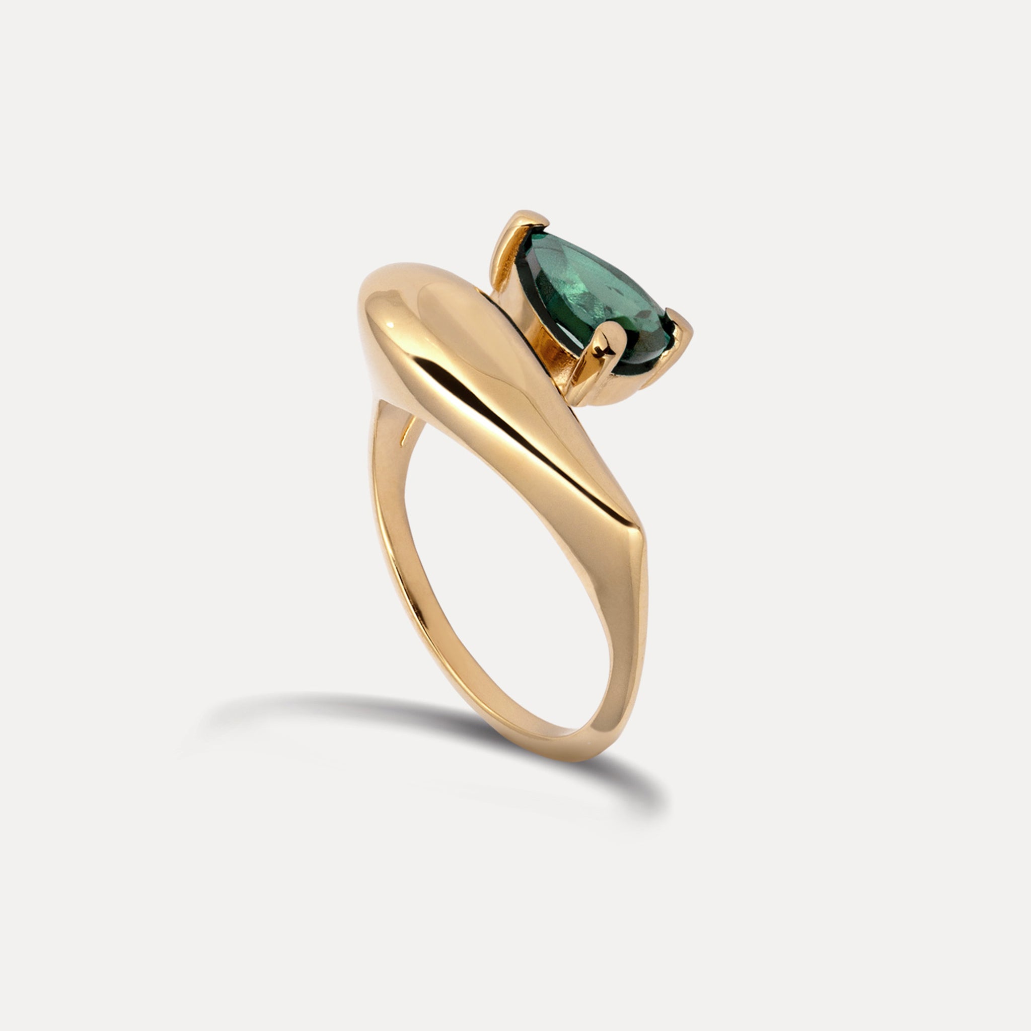 Green Quartz Drop Double Ring | 14k Gold