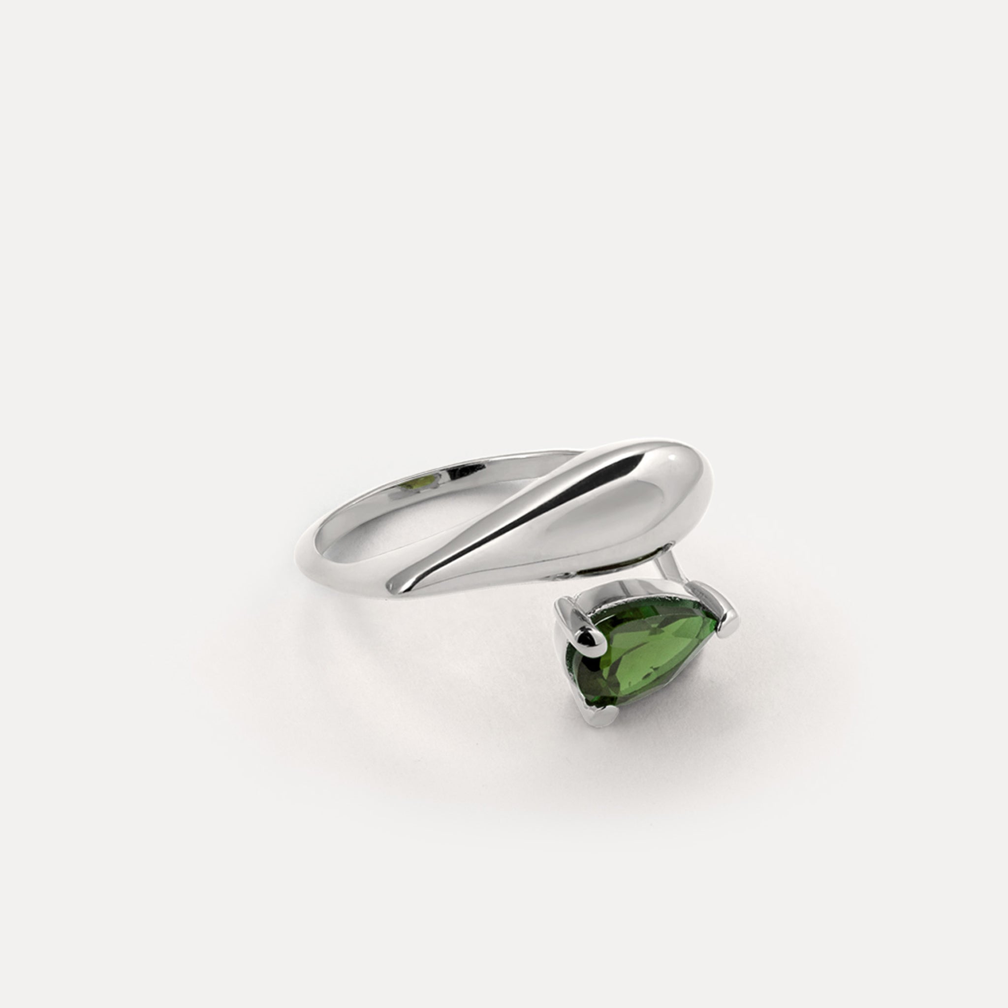 Green Quartz Drop Double Ring