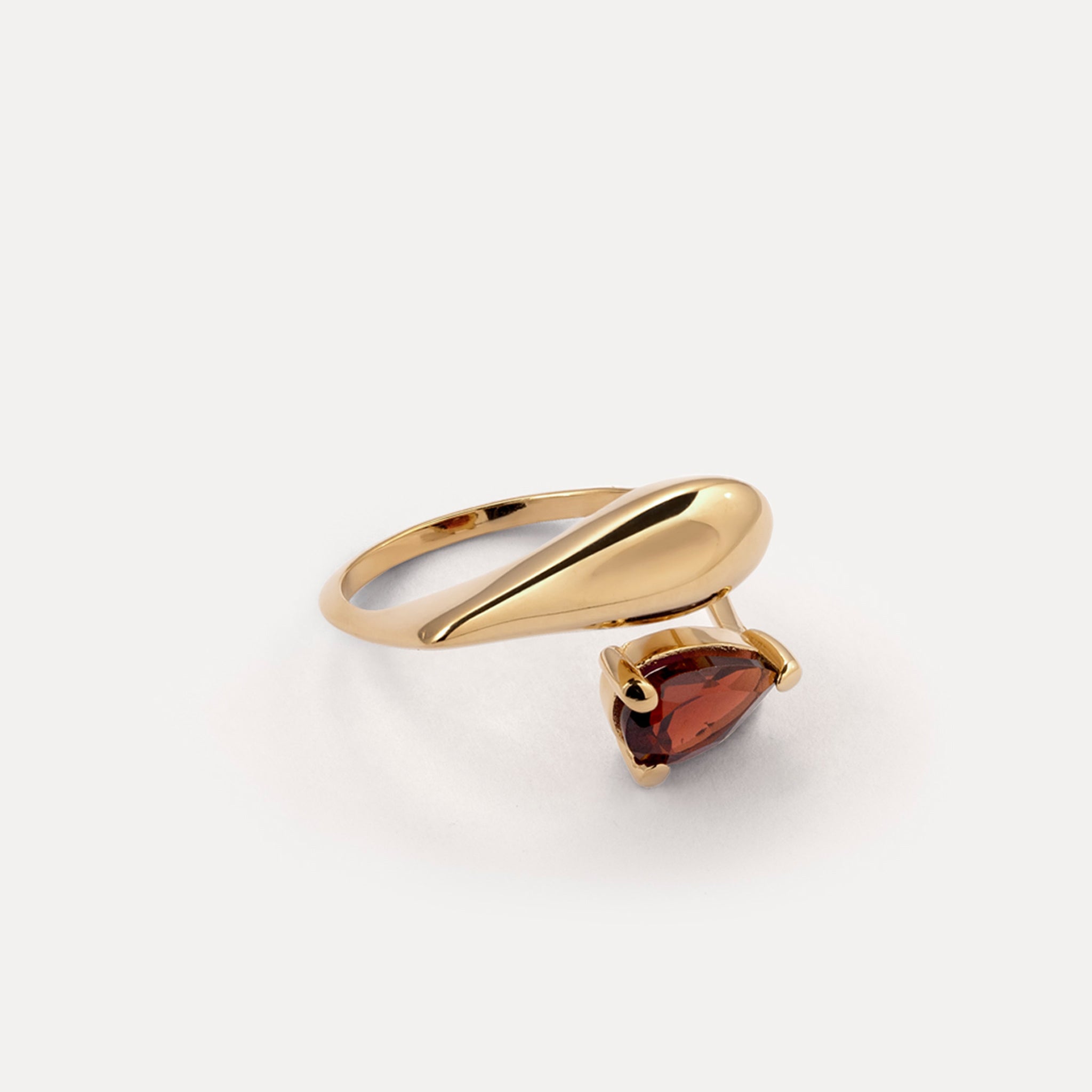 Red Garnet Drop Double Ring | 14k gold