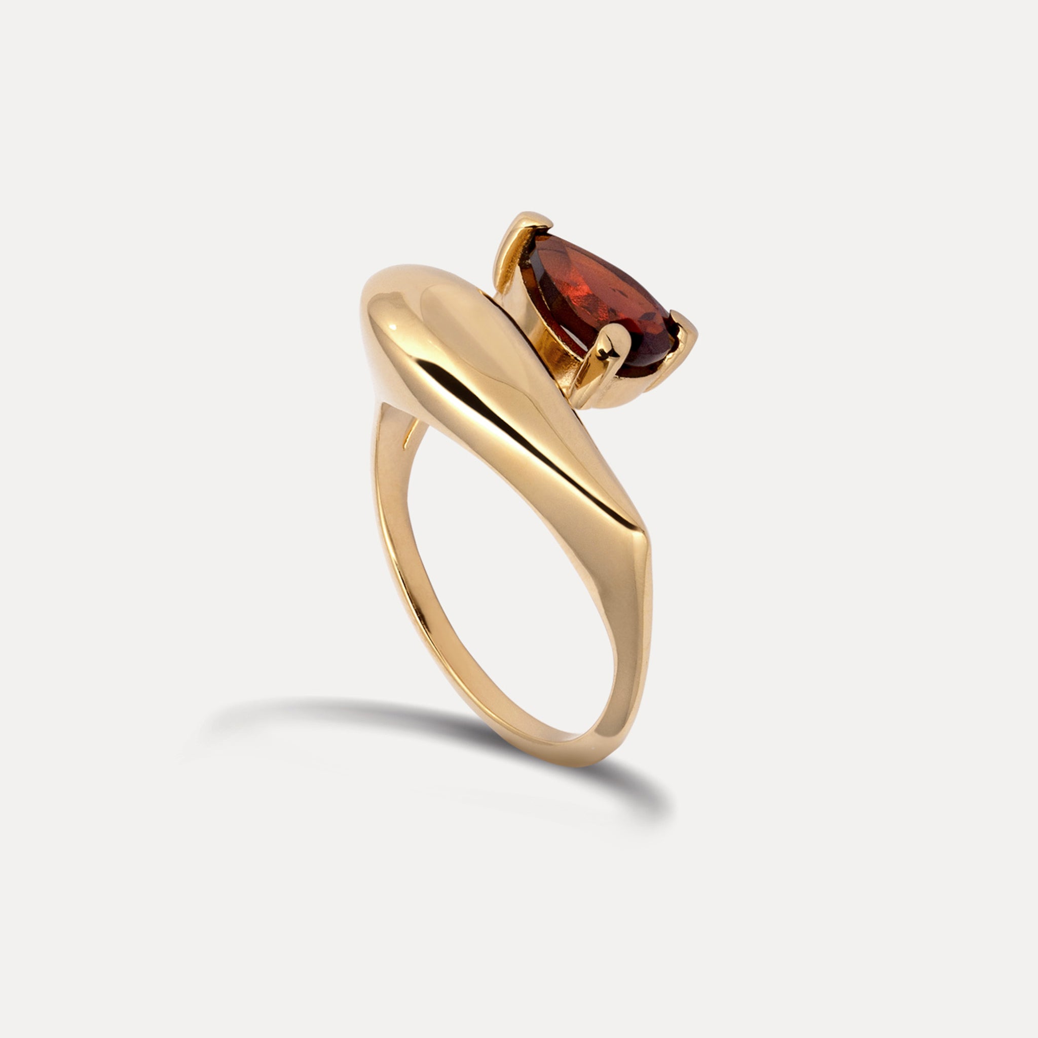 Red Garnet Drop Double Ring | 14k gold