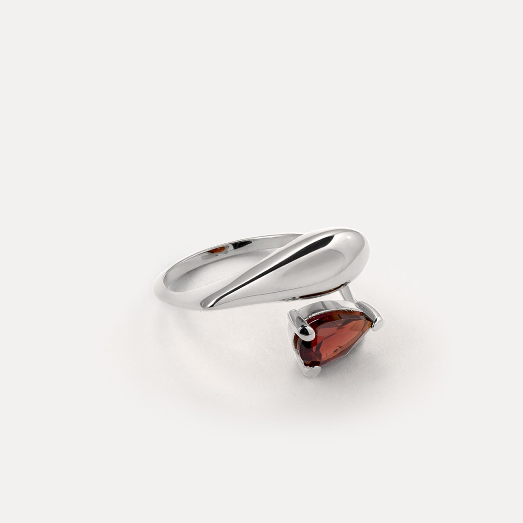 Red Garnet Drop Double Ring