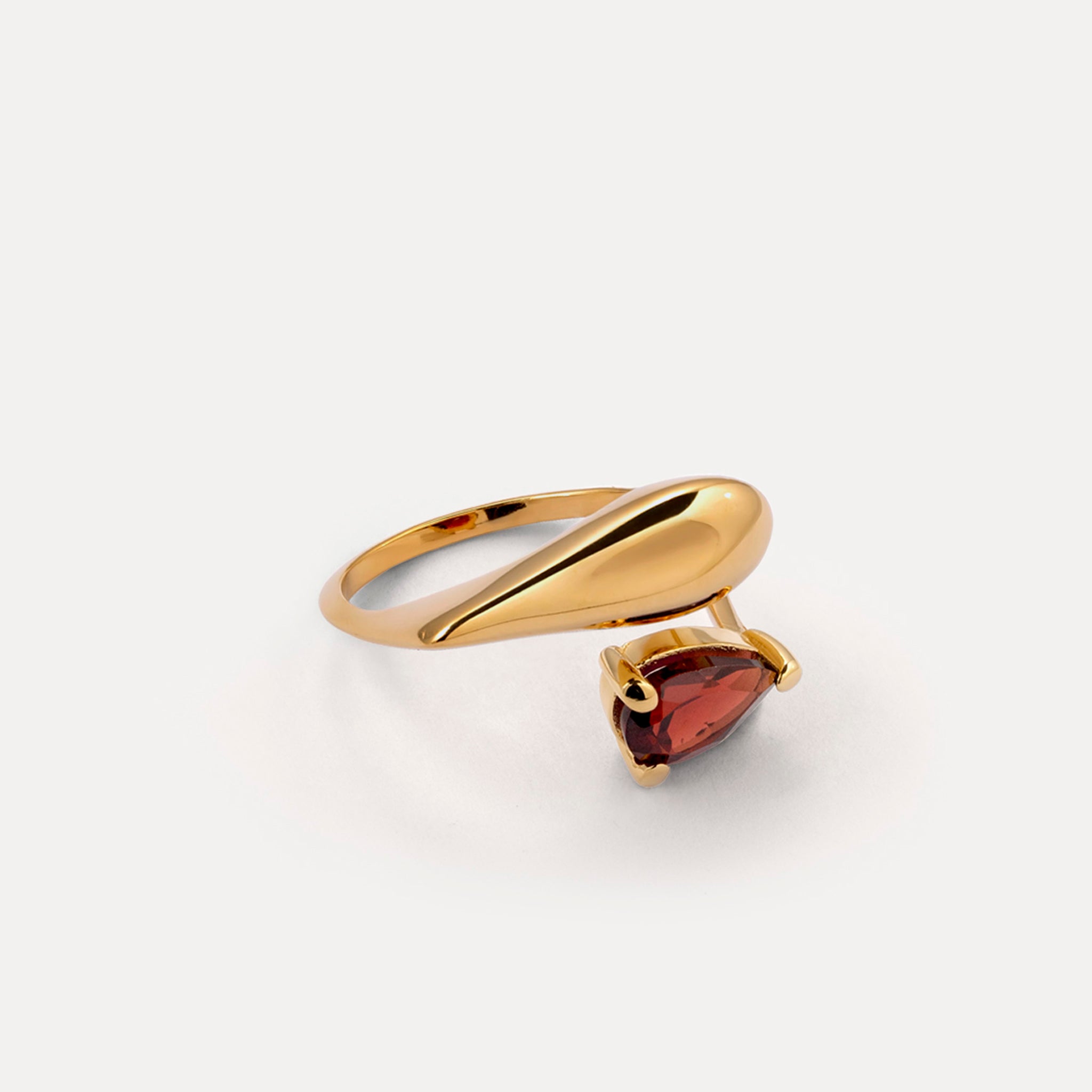 Red Garnet Drop Double Ring