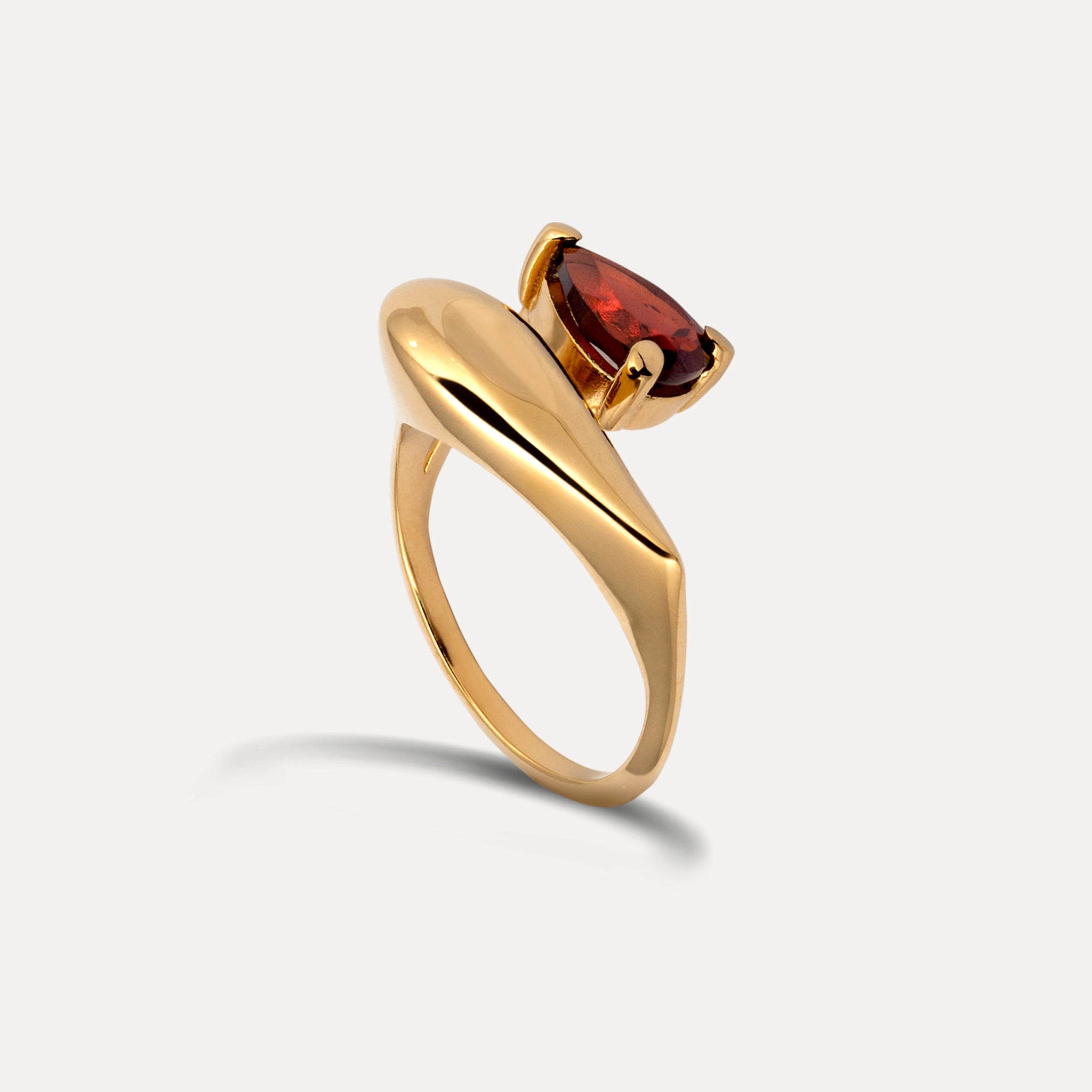 Red Garnet Drop Double Ring