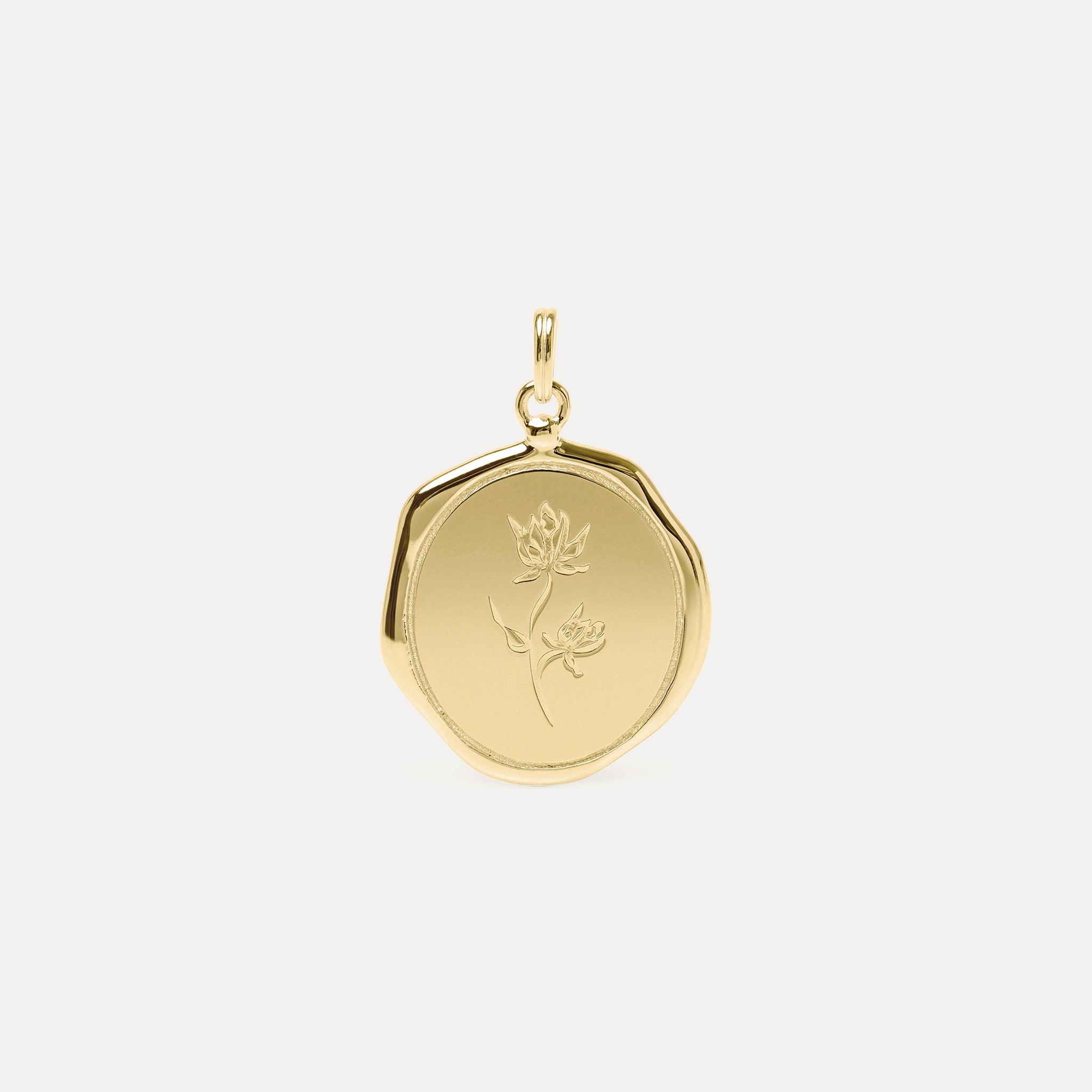 Floral Large Seal Necklace 14k Solid Gold