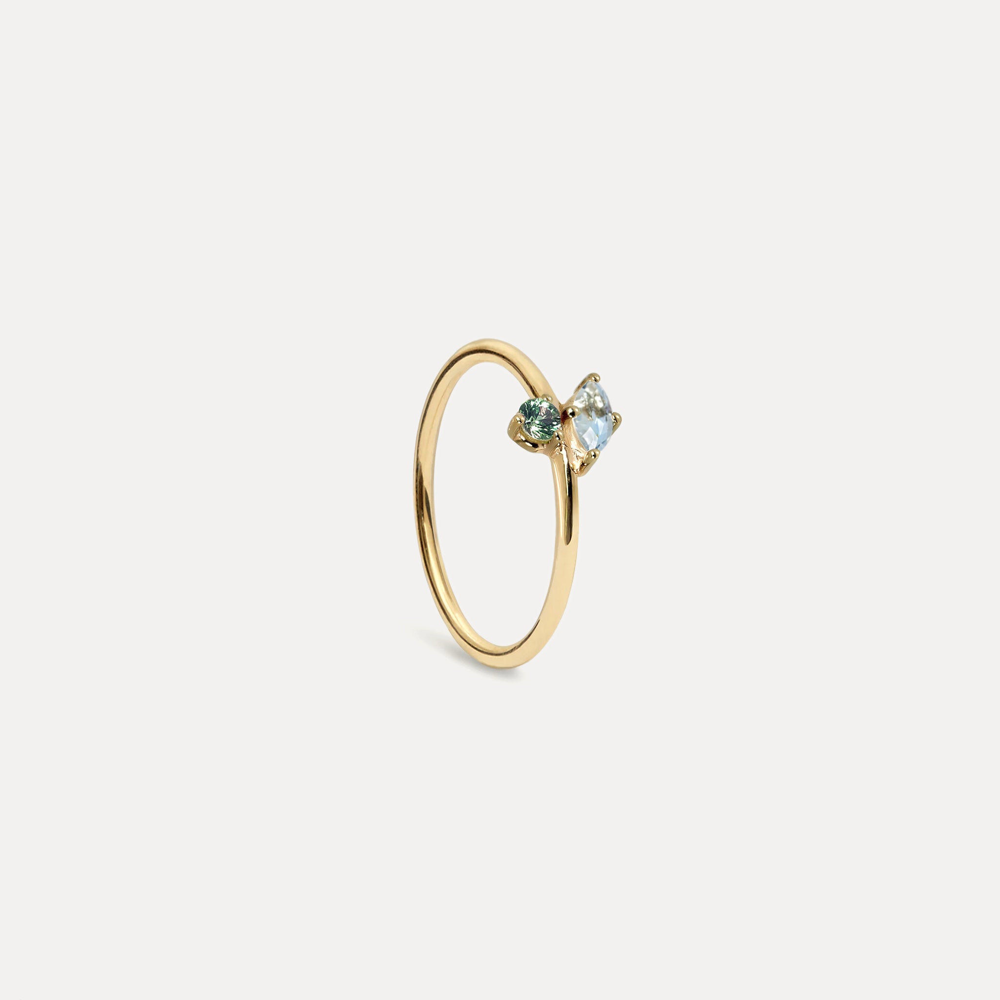 Aquamarine & Green Sapphire Joy Solitaire Ring | 14k Gold