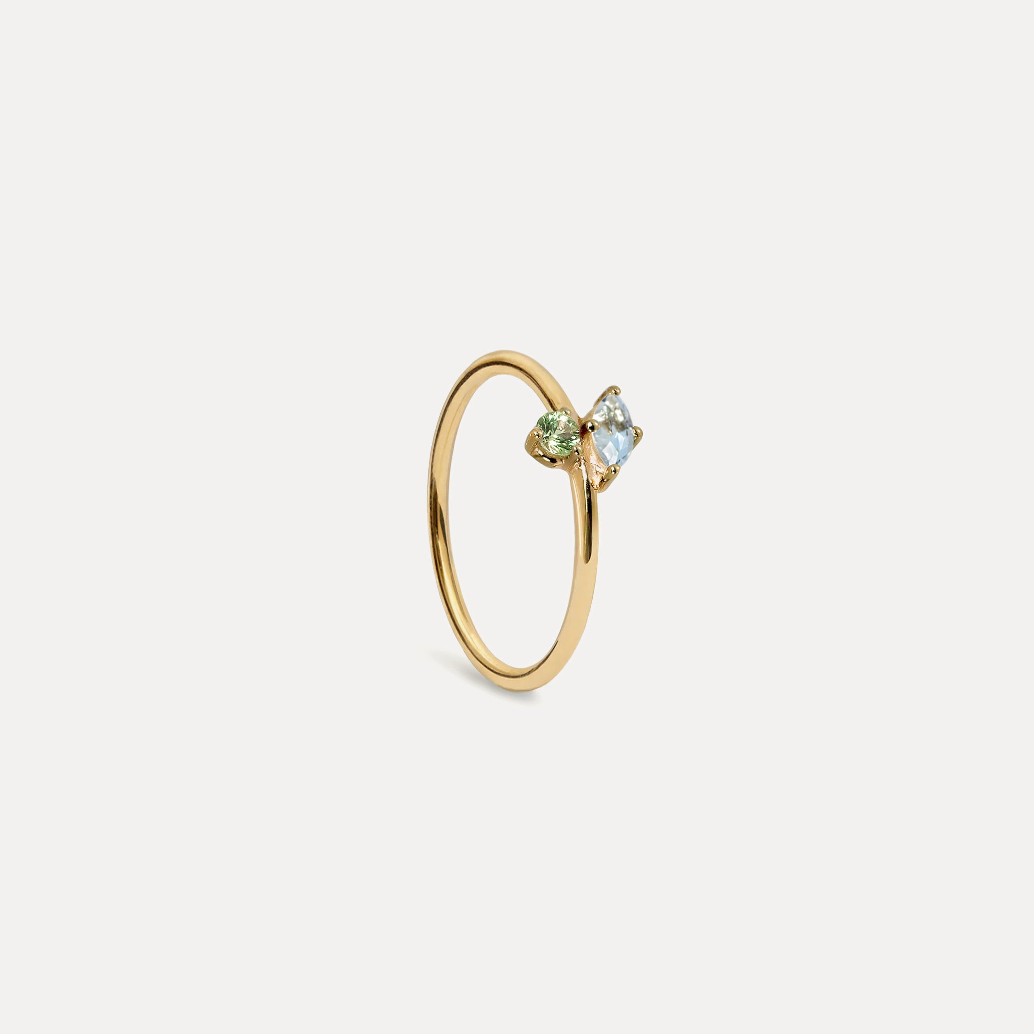 Aquamarine & Green Sapphire Joy Solitaire Ring