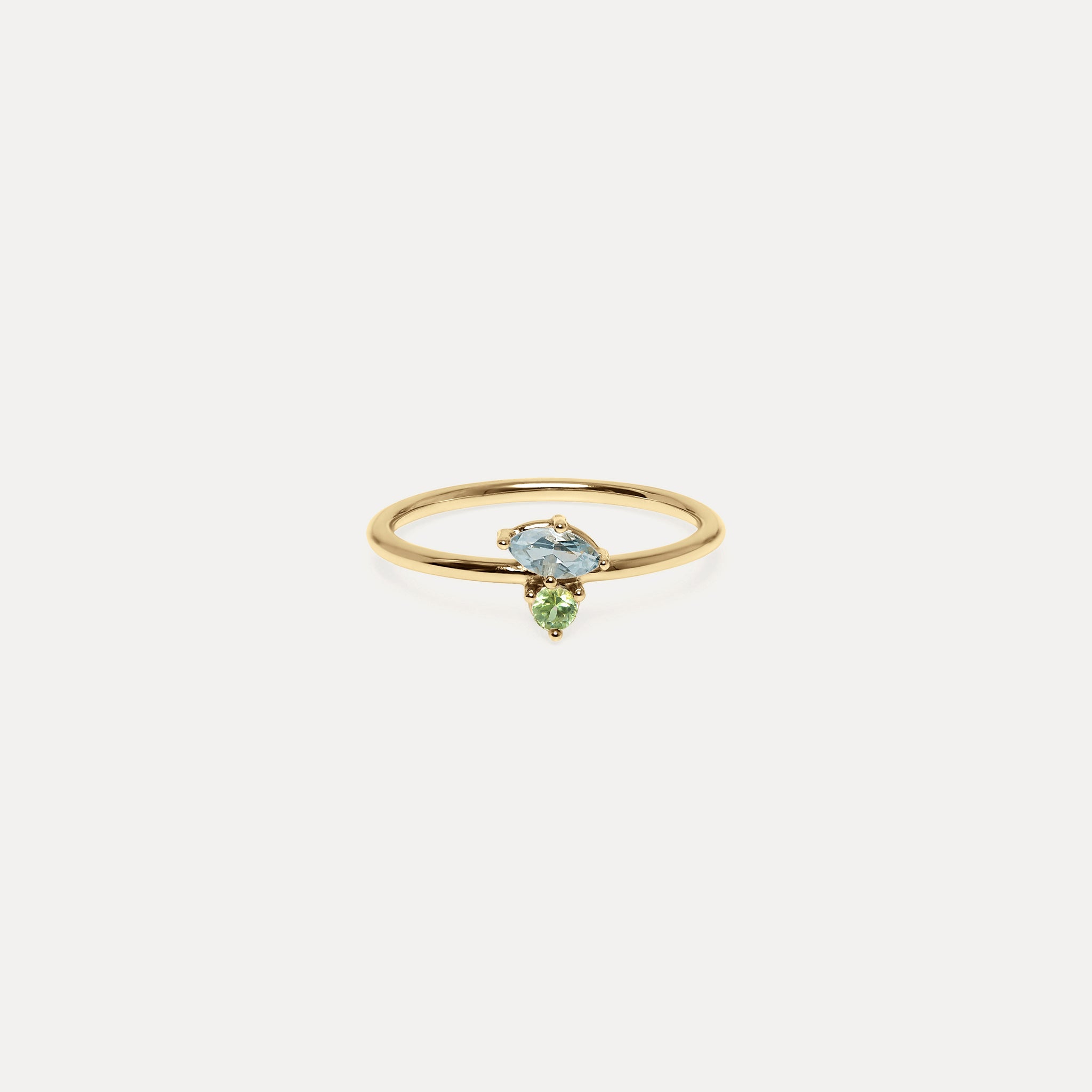 Aquamarine & Green Sapphire Joy Solitaire Ring | 14k Gold