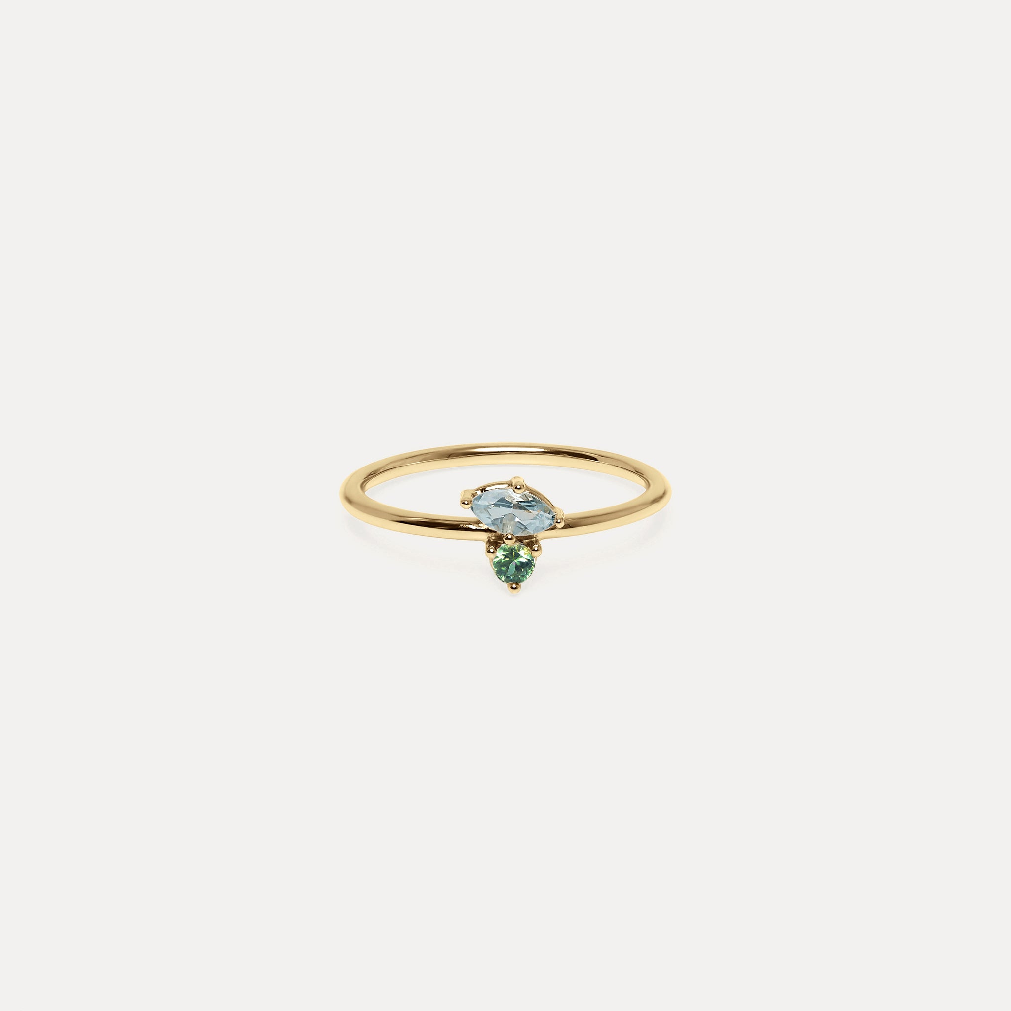 Aquamarine & Green Sapphire Joy Solitaire Ring | 14k Gold