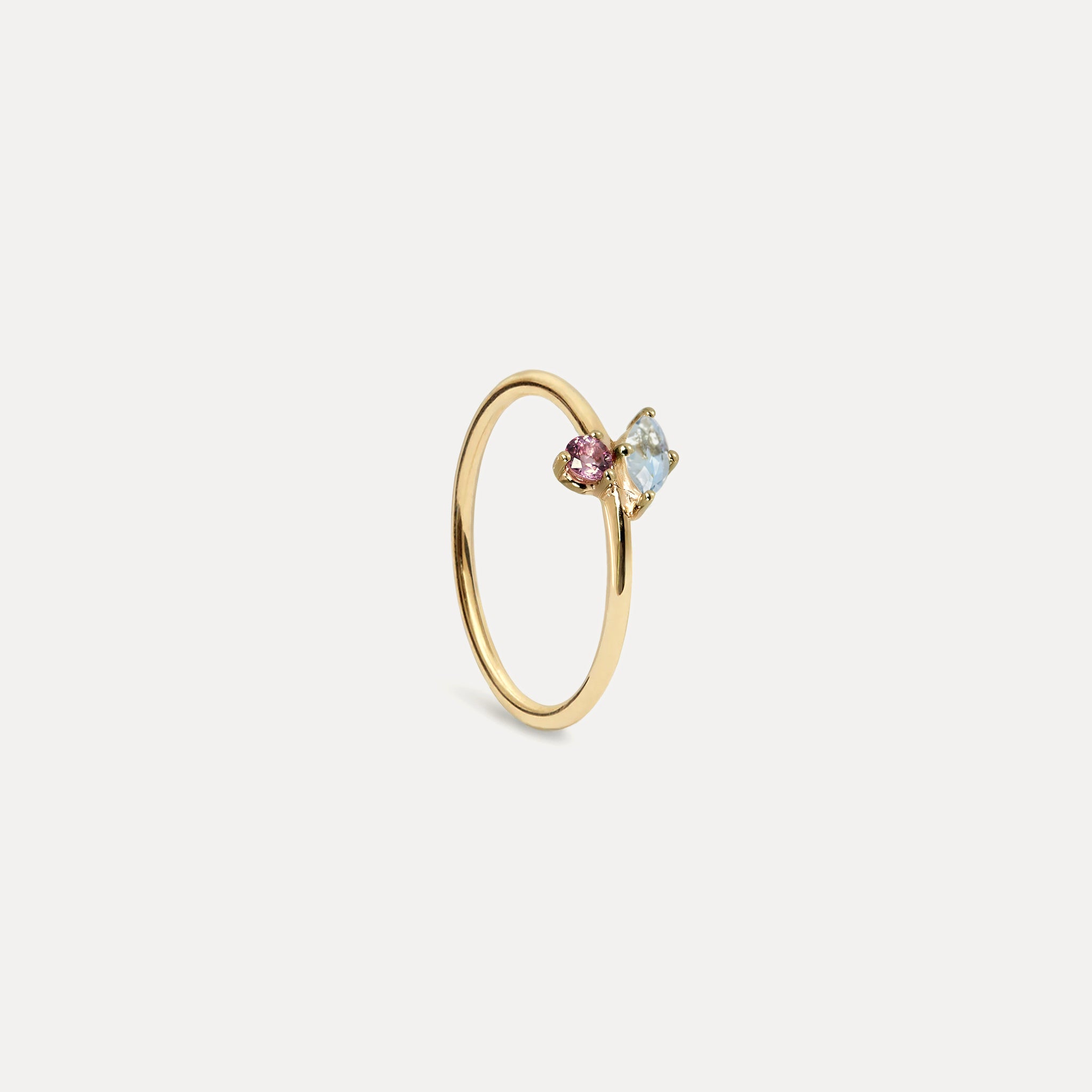 Aquamarine & Tourmaline Joy Solitaire Ring | 14k Gold