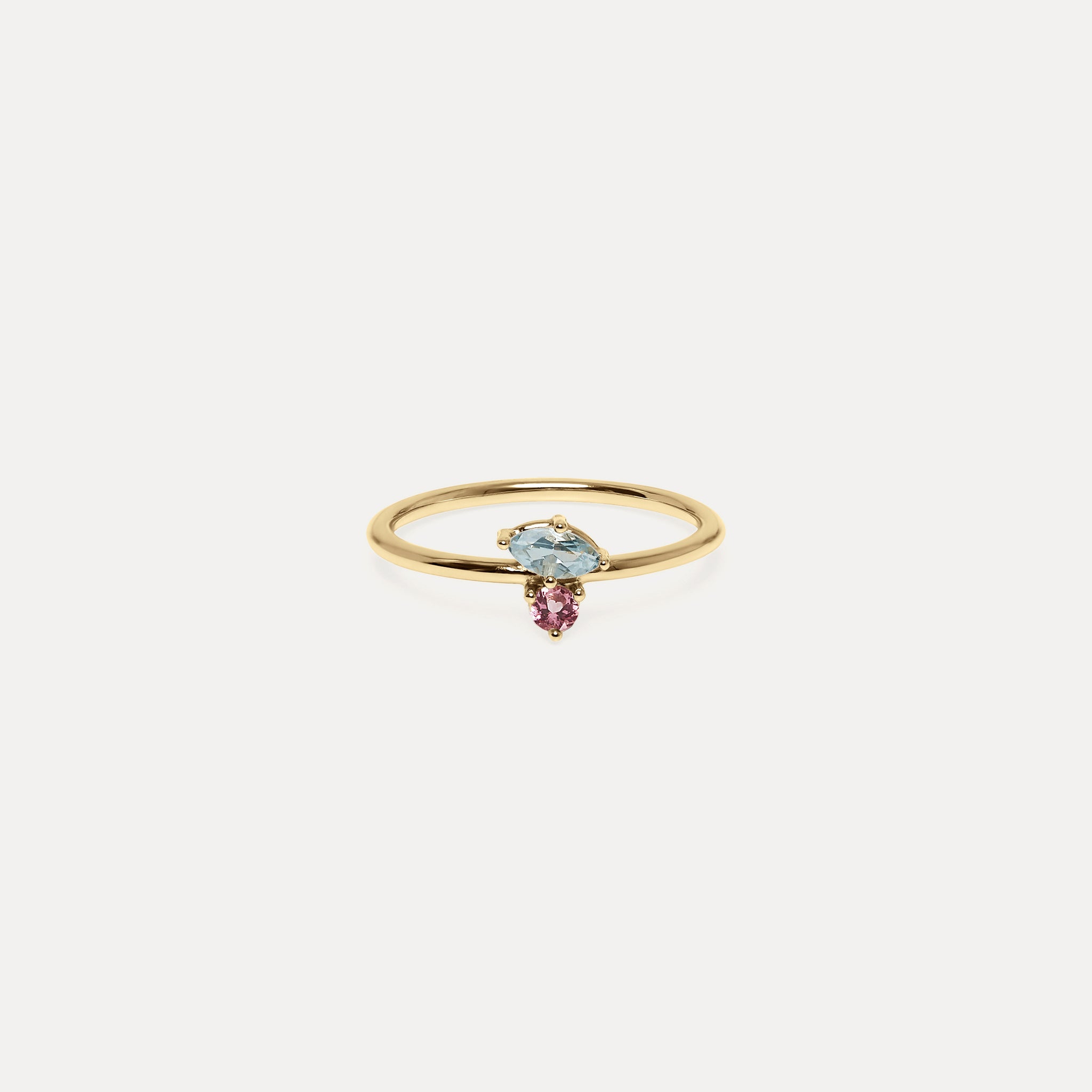 Aquamarine & Tourmaline Joy Solitaire Ring | 14k Gold