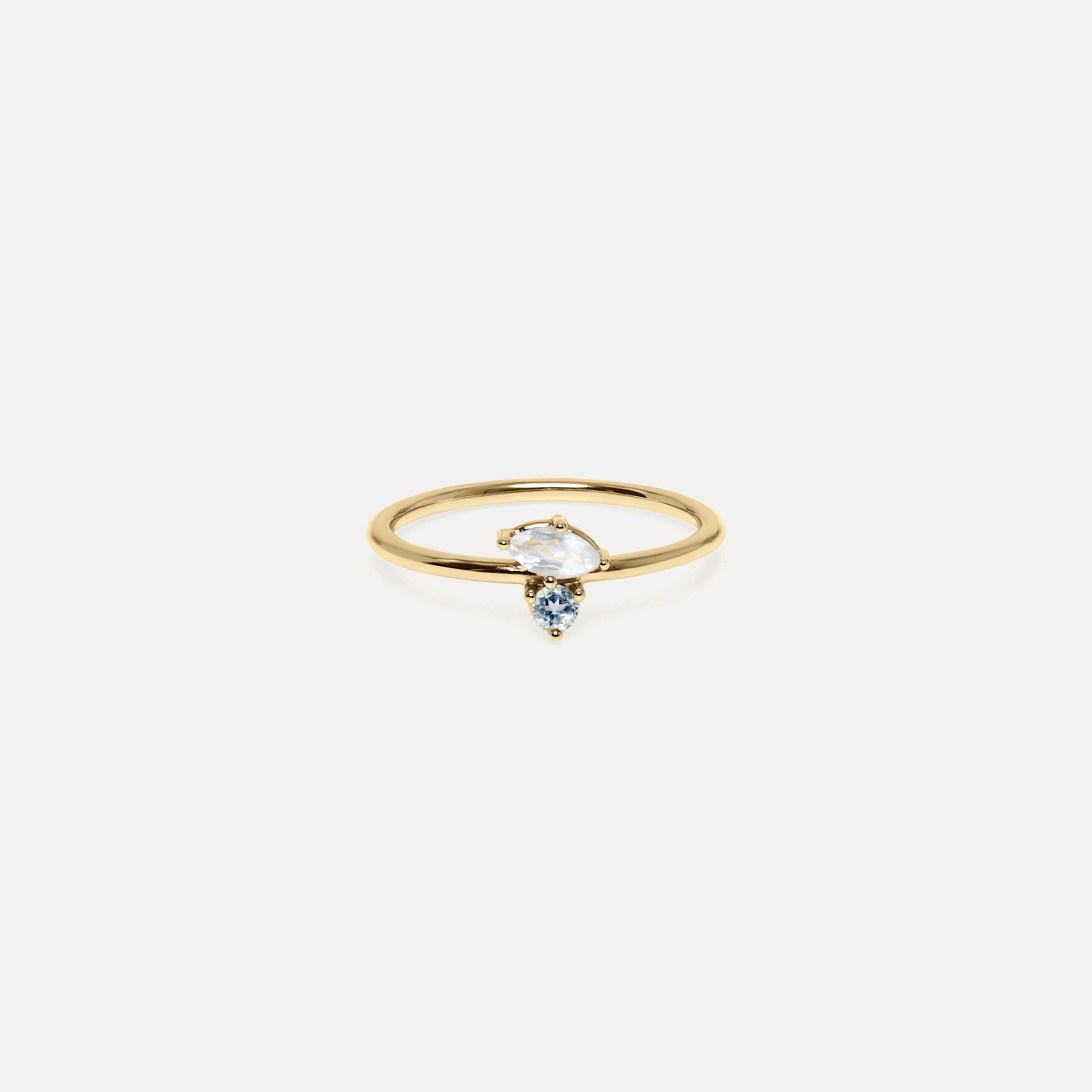 Moonstone & Aquamarine Joy Solitaire Ring | 14k Gold