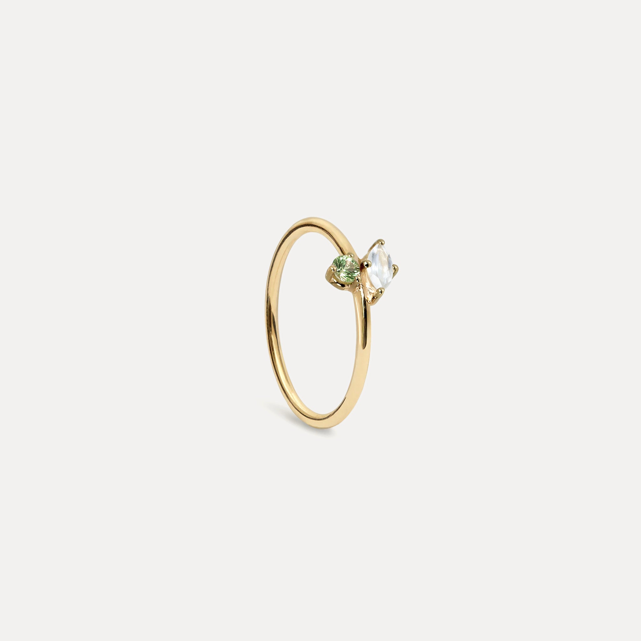 Moonstone & Green Sapphire Joy Solitaire Ring | 14k Gold