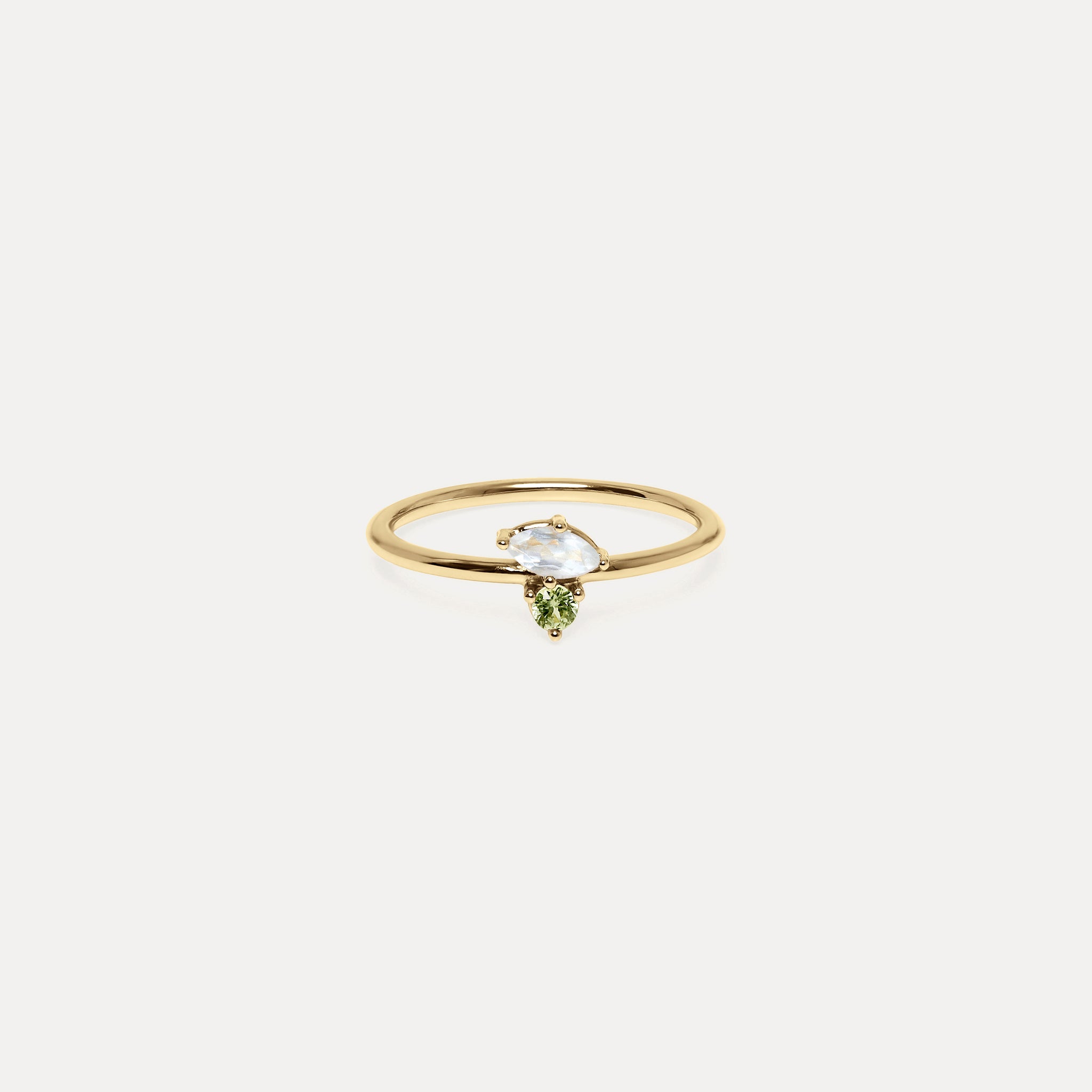 Moonstone & Green Sapphire Joy Solitaire Ring | 14k Gold