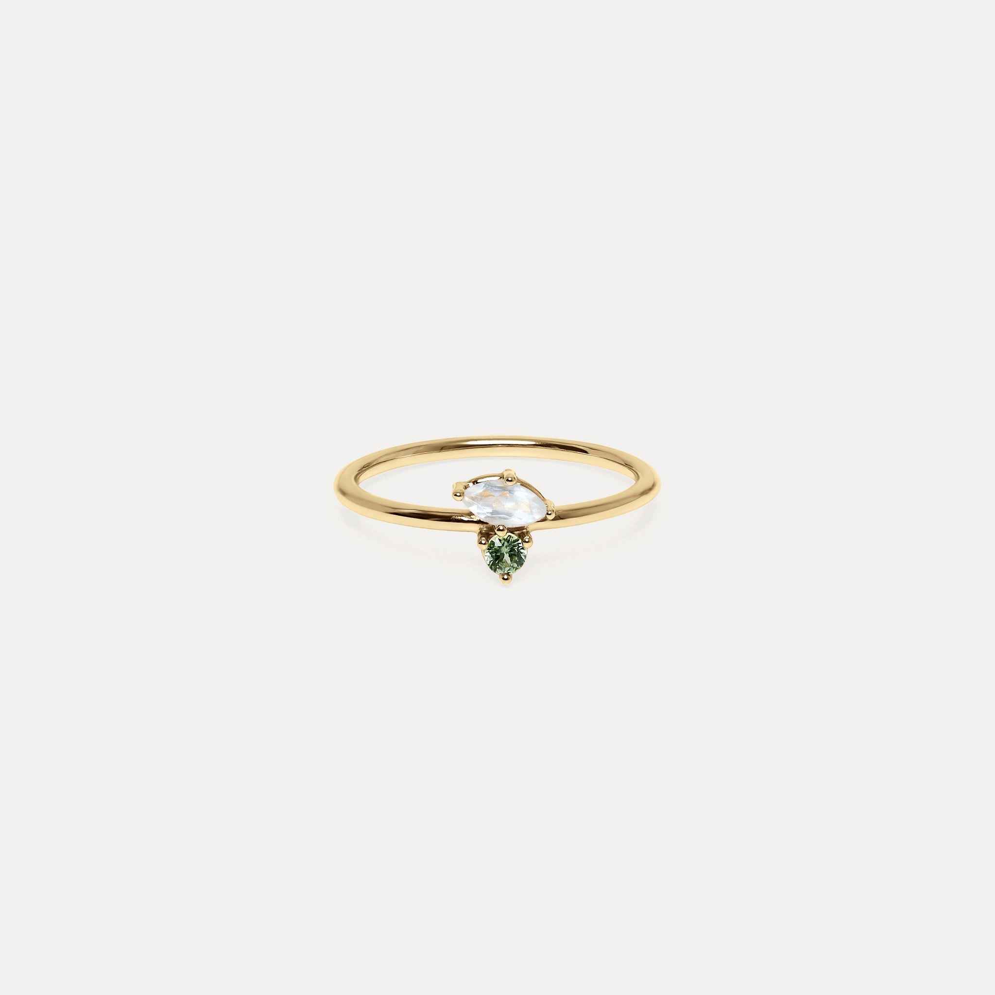 Moonstone & Green Sapphire Joy Solitaire Ring | 14k Gold