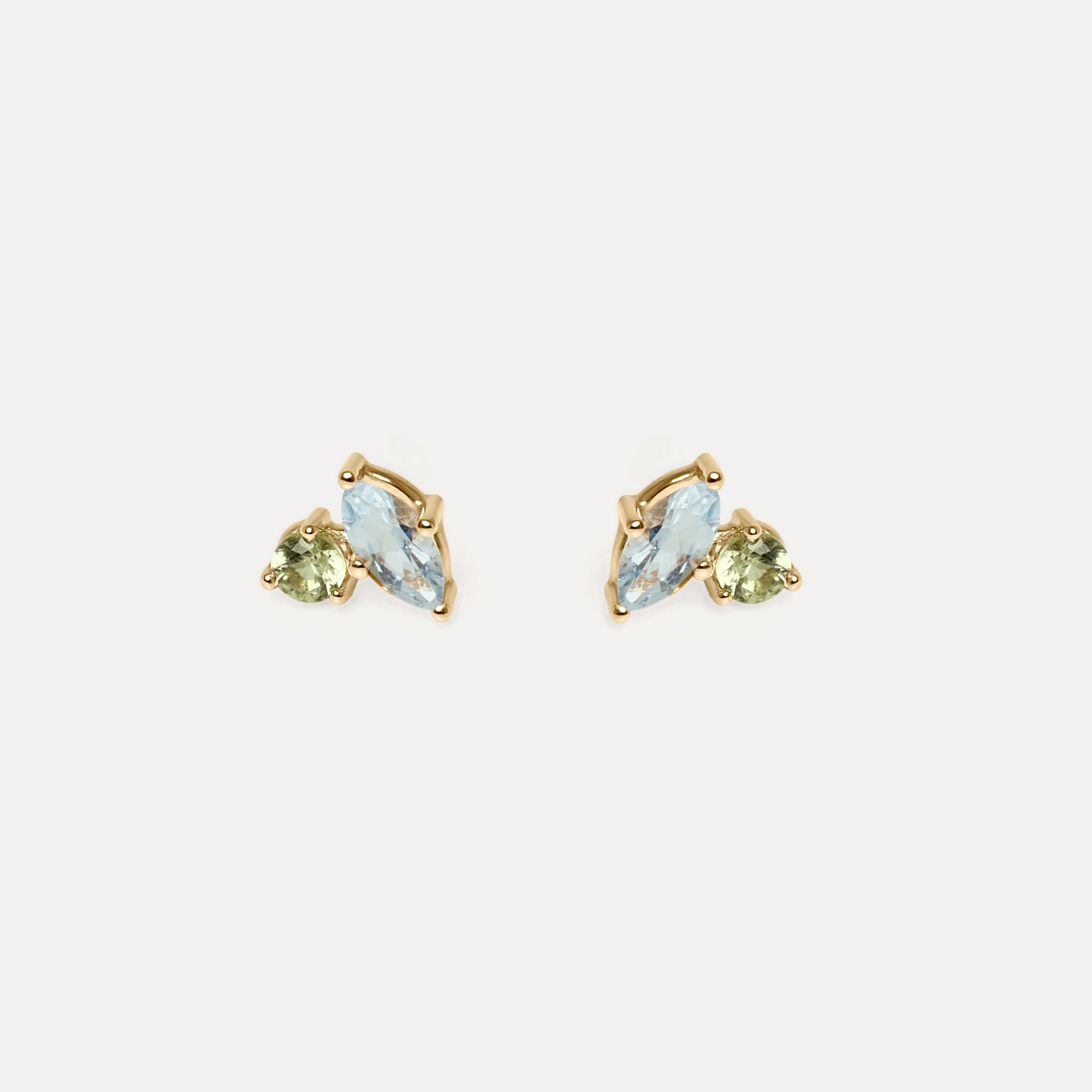 Aquamarine & Green Sapphire Joy Studs | 14k Gold