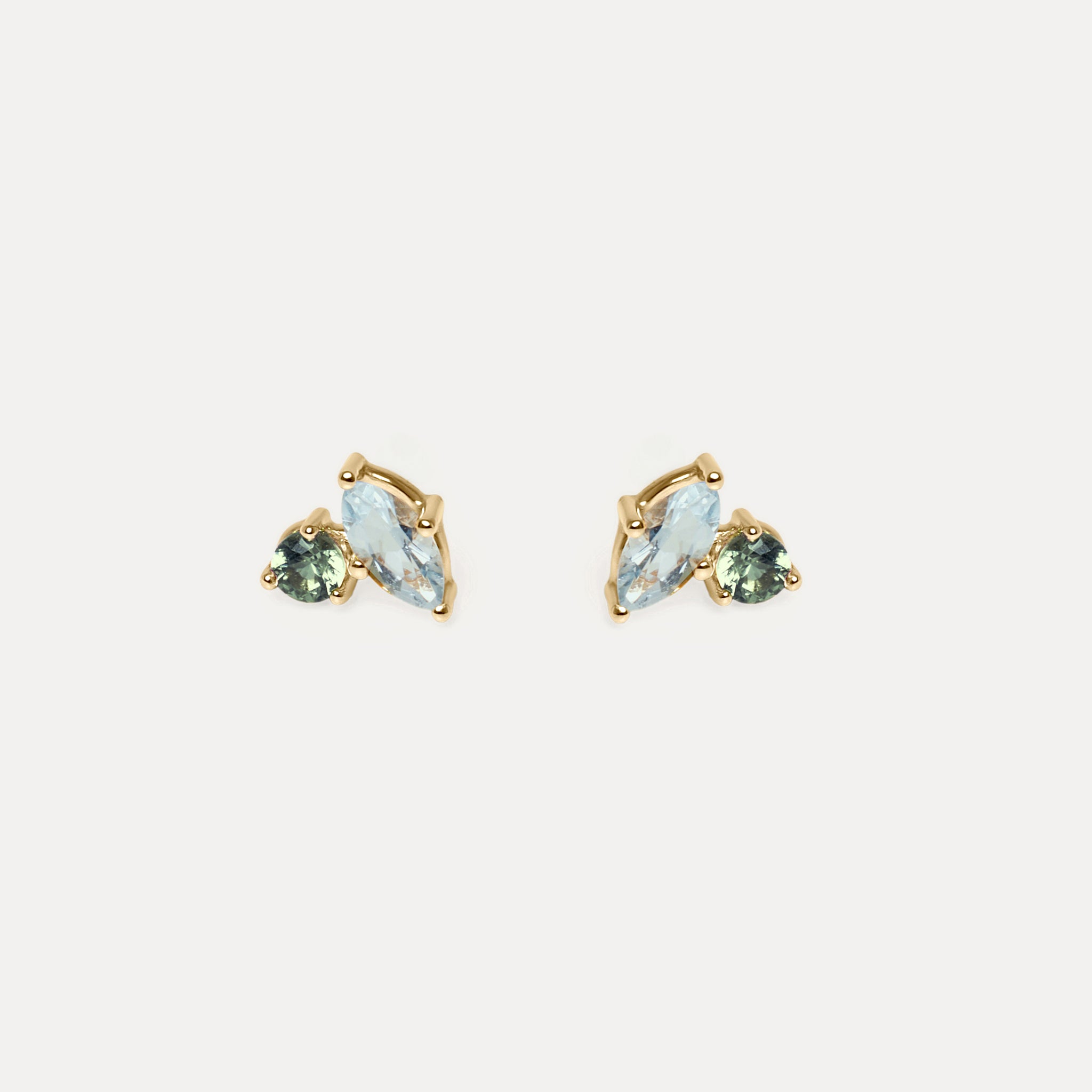 Aquamarine & Green Sapphire Joy Studs | 14k Gold