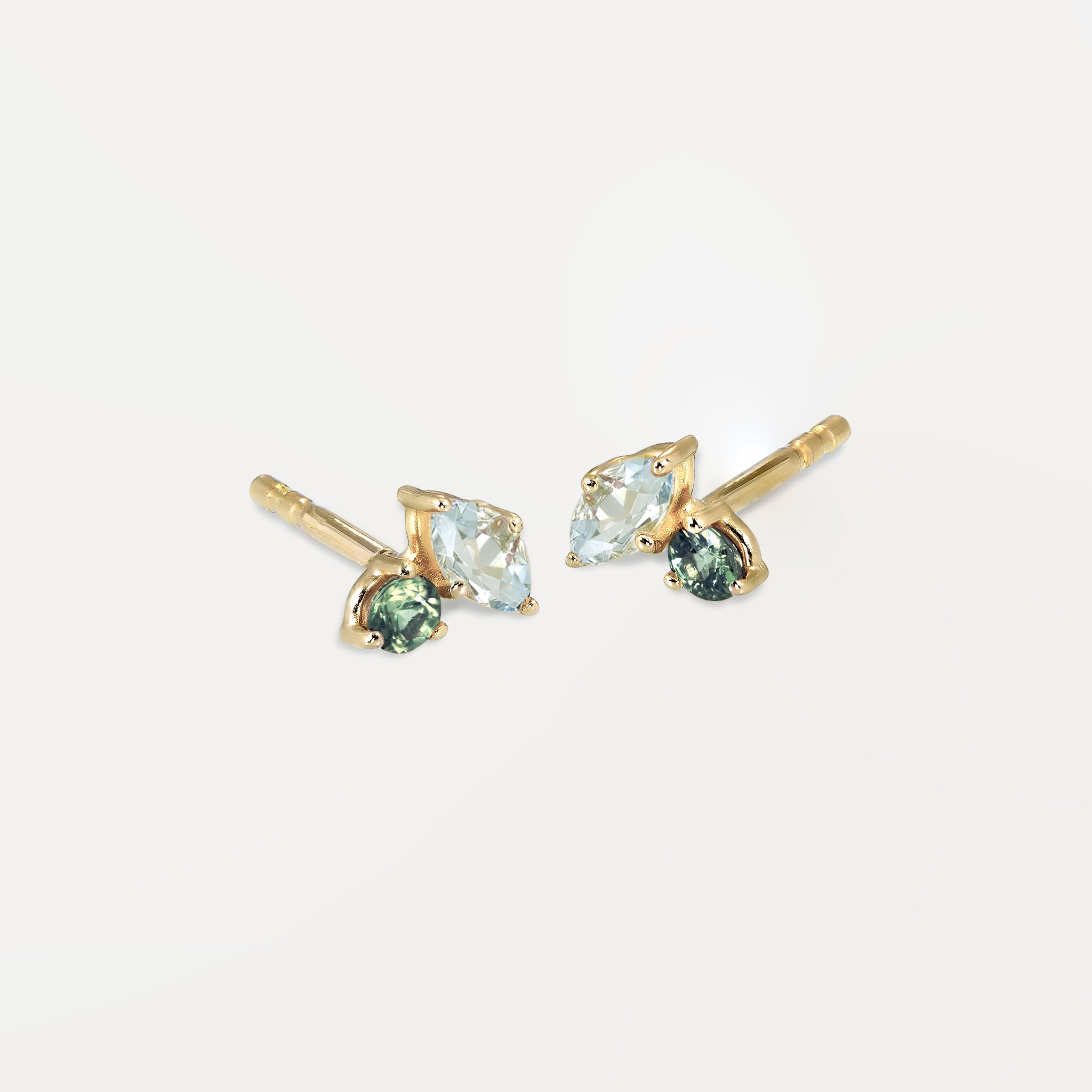 Aquamarine & Green Sapphire Joy Studs | 14k Gold