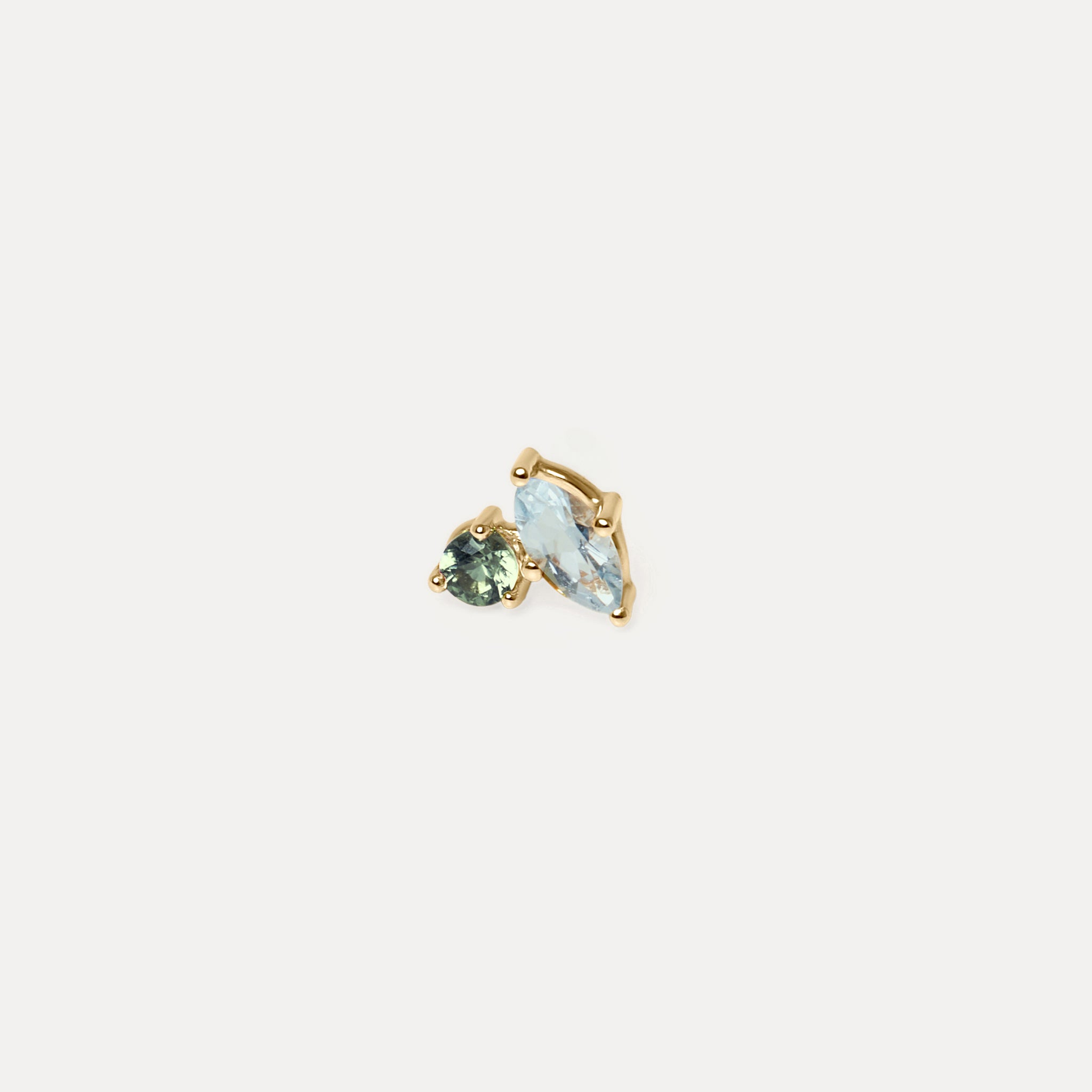 Aquamarine & Green Sapphire Joy Stud Earrings - Single | 14k Gold